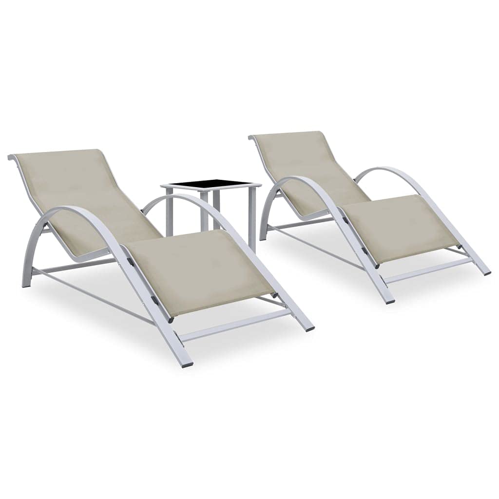 2-Pack Premium Sun Loungers - Outdoor Patio Lounge Chairs with Side Table - Aluminum Frame Cream Color - Perfect for Poolside, Beach, Balcony & Backyard Relaxation | Durable Weather-Resistant Pool Deck Furniture for Adults