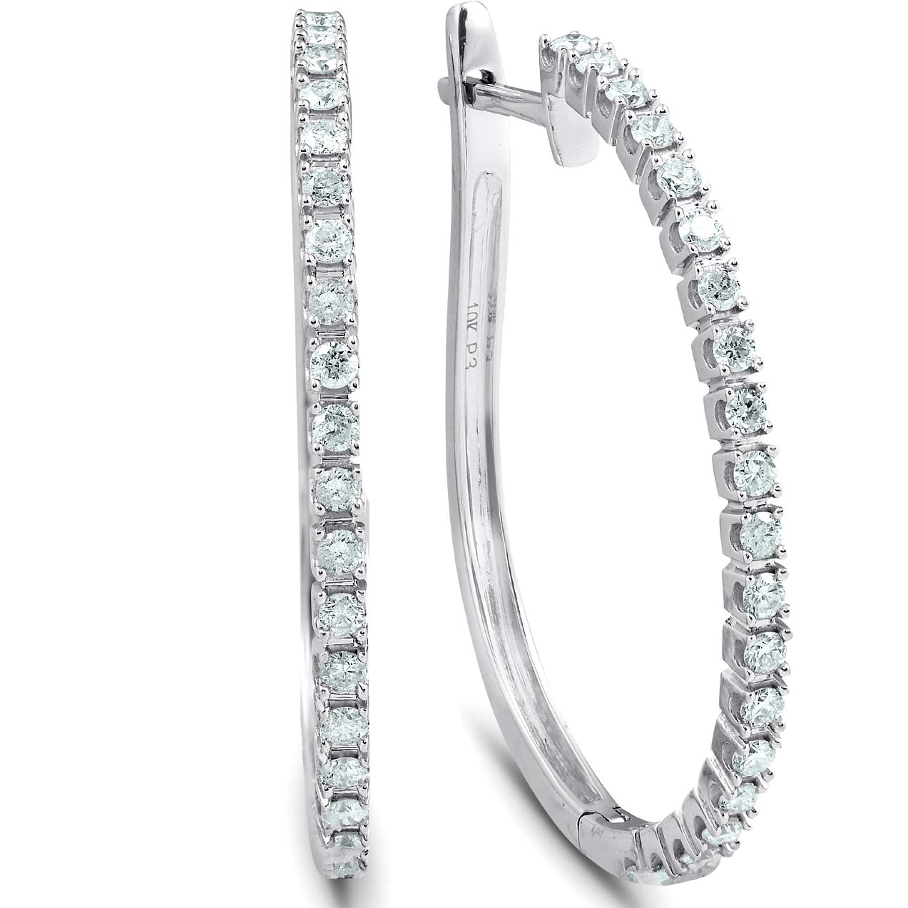 1 Carat Diamond Hoop Earrings in 14K White Gold - 3/4 Inch Height for Women, Perfect for Weddings, Parties & Special Occasions