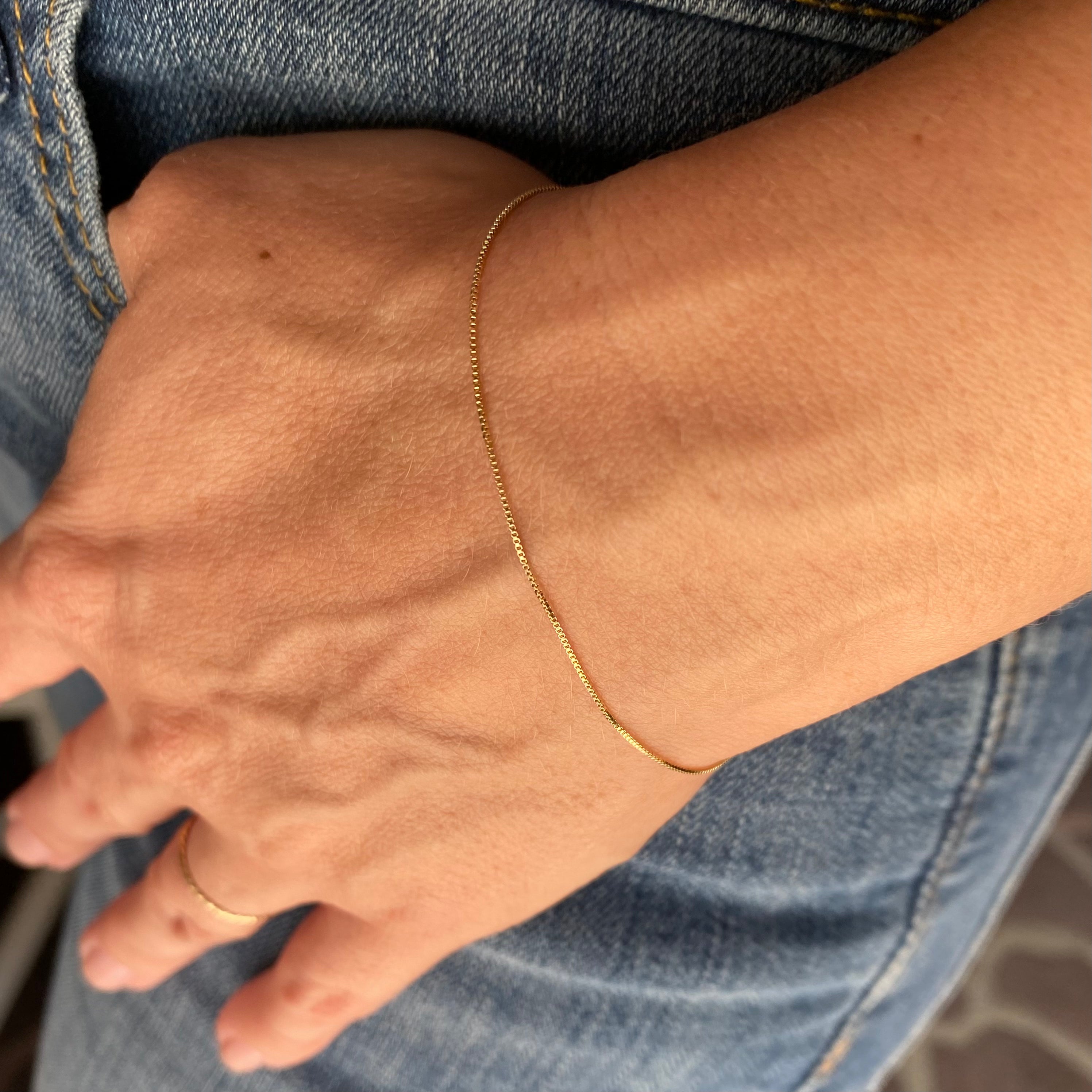 18K Gold Filled 0.5mm Box Chain Bracelet for Women - Dainty Minimalist Jewelry for Everyday Wear, Gifts & Special Occasions