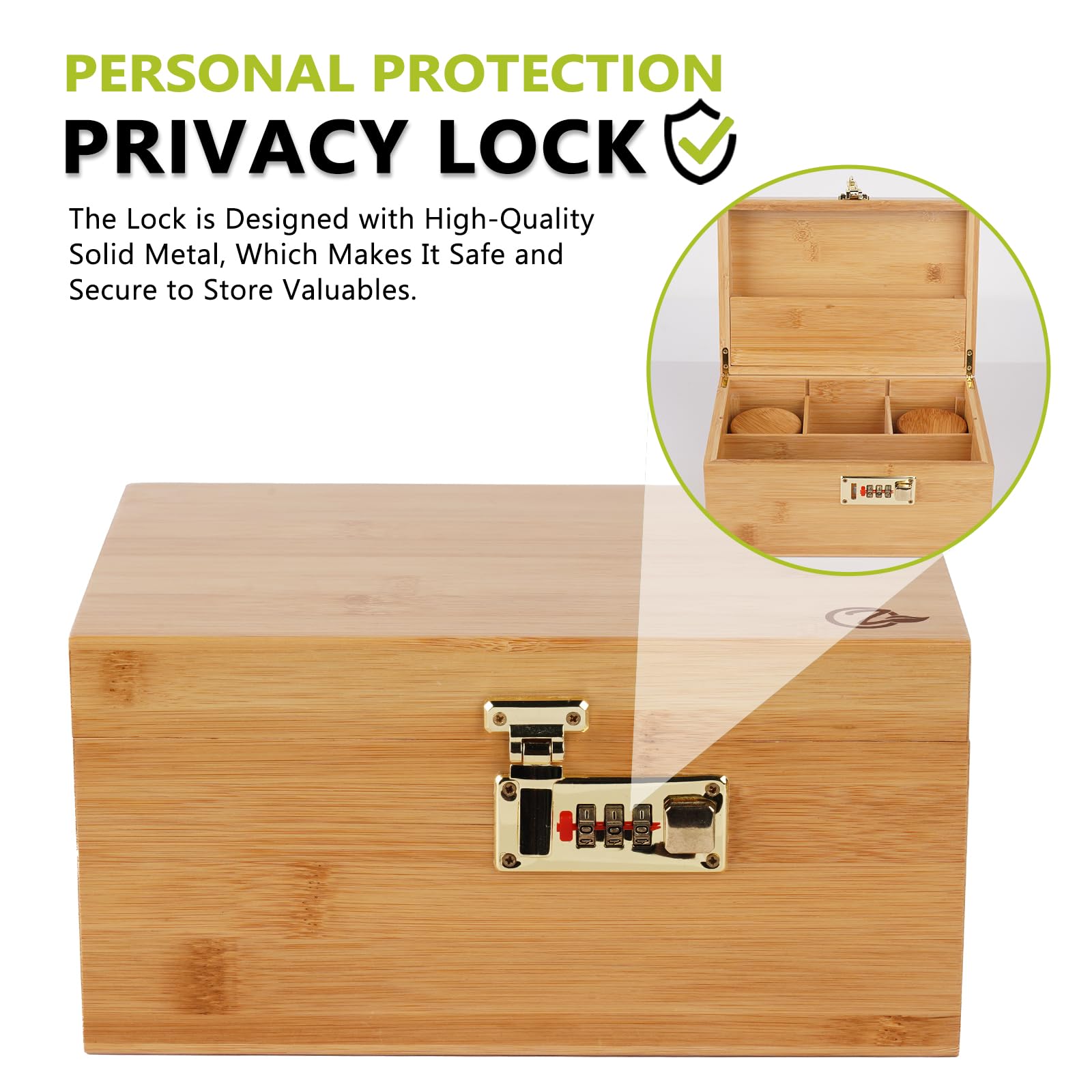 OZCHIN Large Bamboo Storage Box with Combination Lock - Decorative Home Organizer for Jewelry, Documents & Keepsakes - Natural Bamboo Wooden Box for Bedroom, Office & Living Room Storage