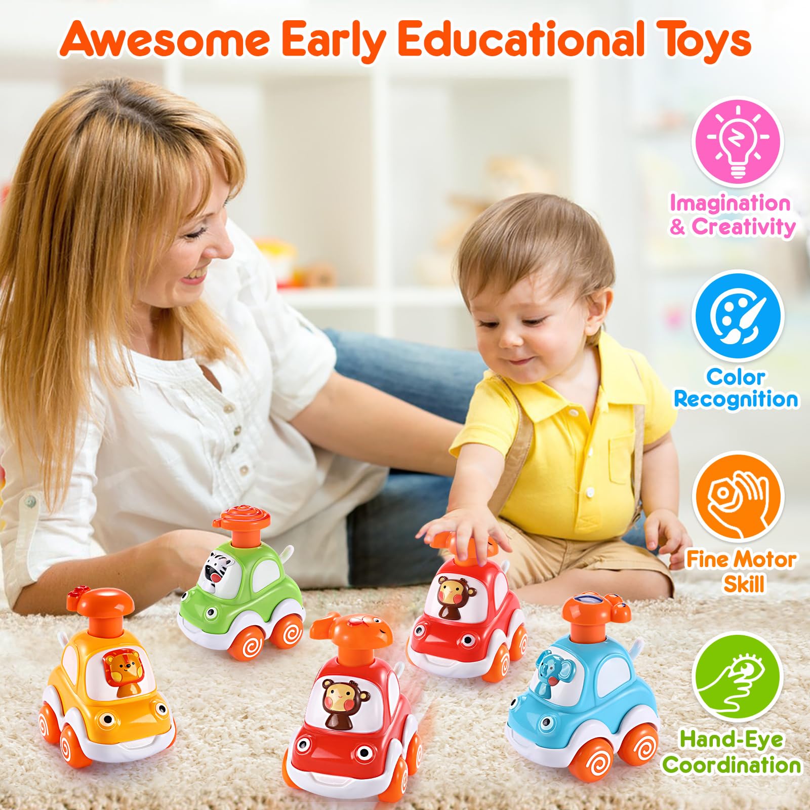 Best Press and Go Toy Cars for Toddlers 1-3 Years Old - Fun Baby Toys for 12-18 Months - Perfect 1st Birthday Gift for Boys & Girls - Great for Playtime, Learning & Early Development
