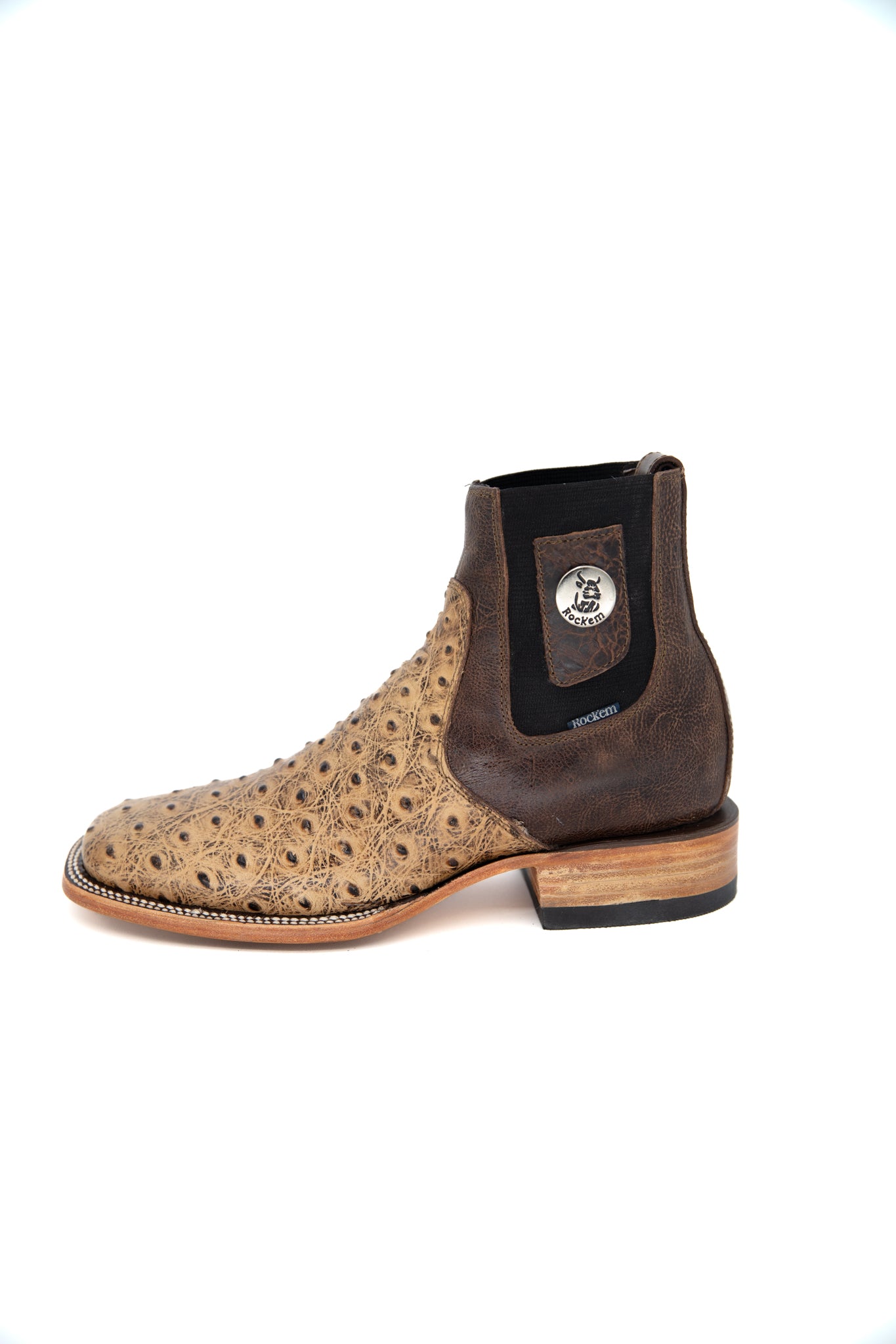 Ostrich Print Square Toe Cowboy Boots for Men - Western Style Leather Boots - Perfect for Rodeo, Country Dancing & Ranch Work