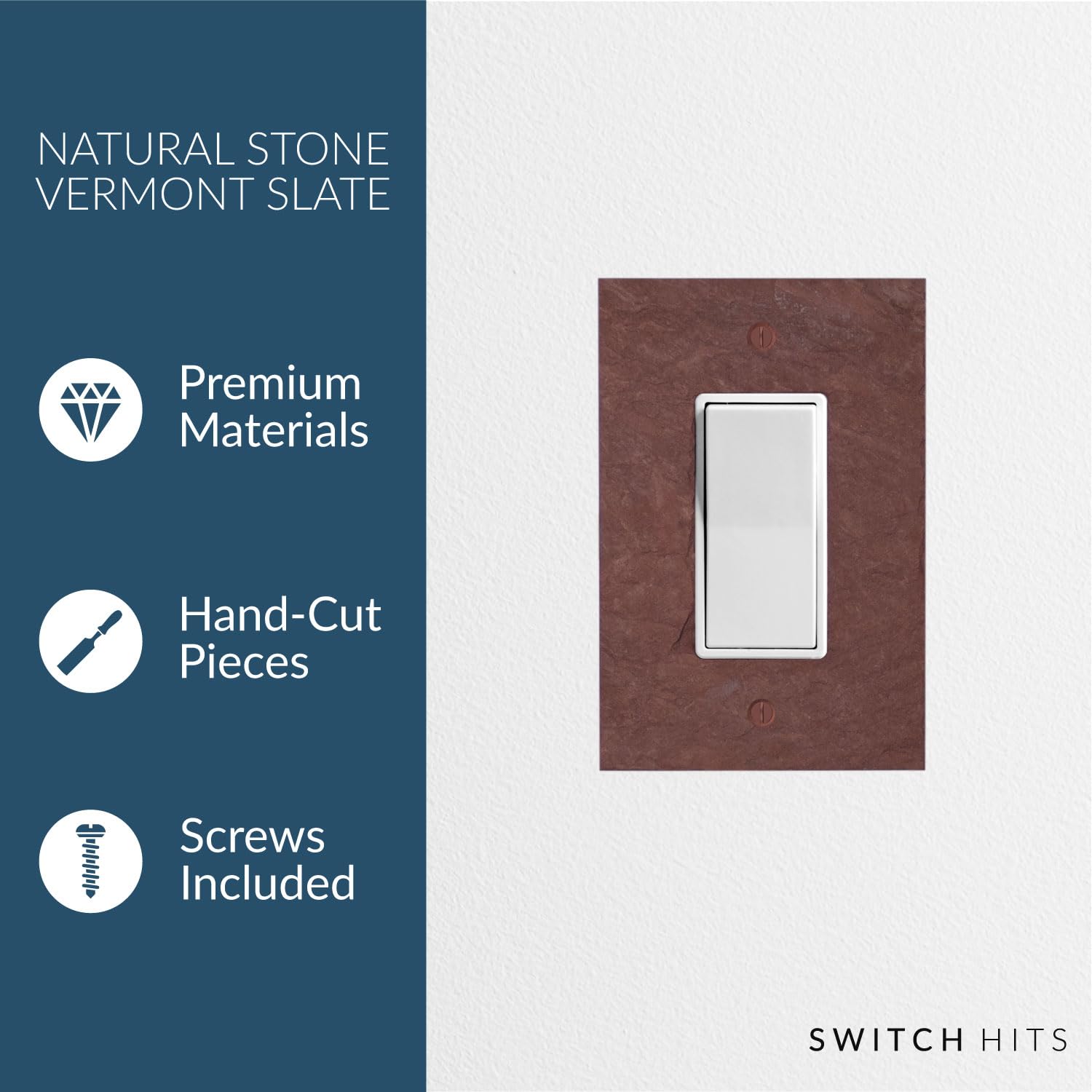 Vermont Slate Red Decorative Electrical Switch Plate Cover - 1 Gang GFCI Rocker Outlet Wall Plate (3.25
