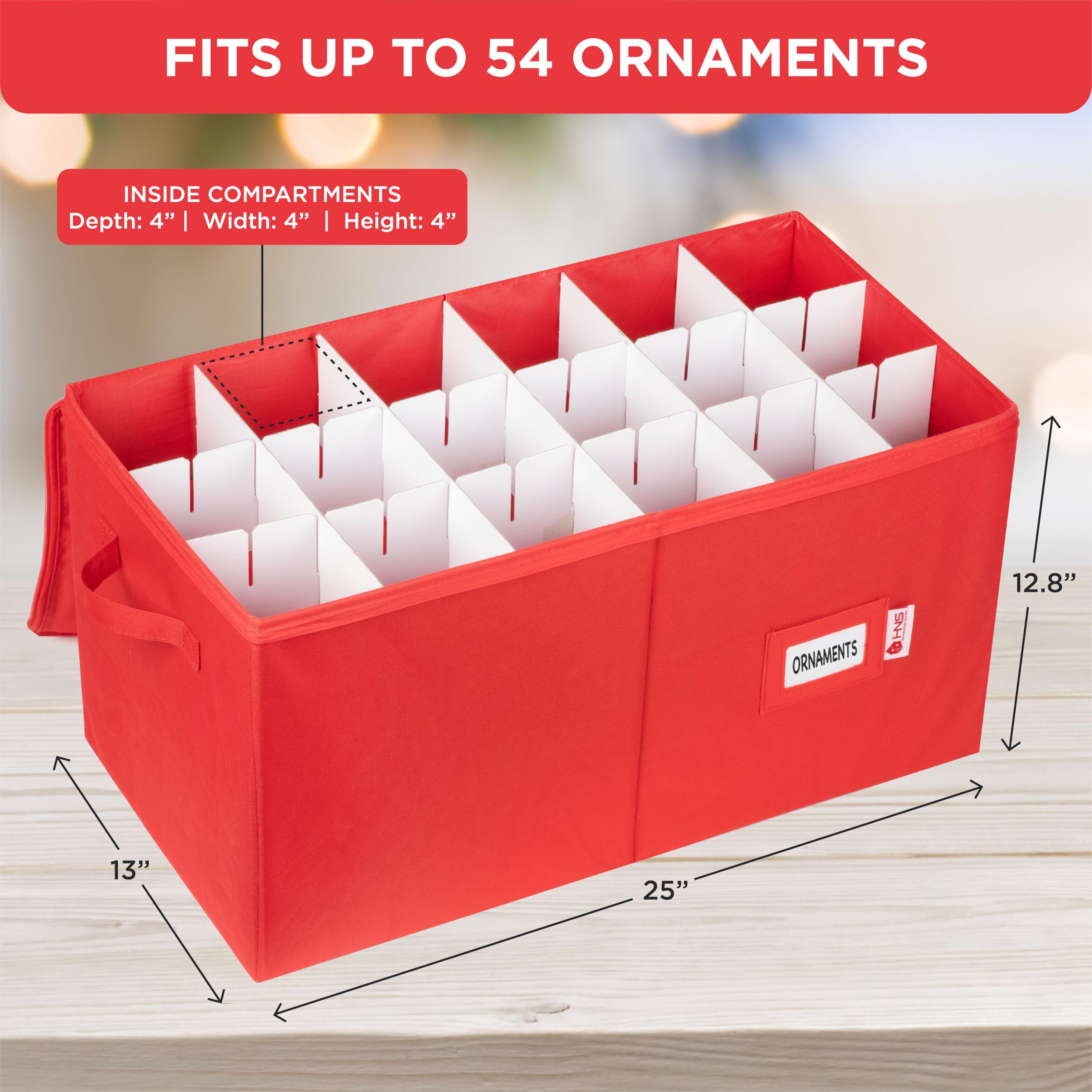 Christmas Ornament Storage Box - Heavy Duty 600D with Dividers for Holiday Decor Protection (Red) - Perfect for Seasonal Decor Organization