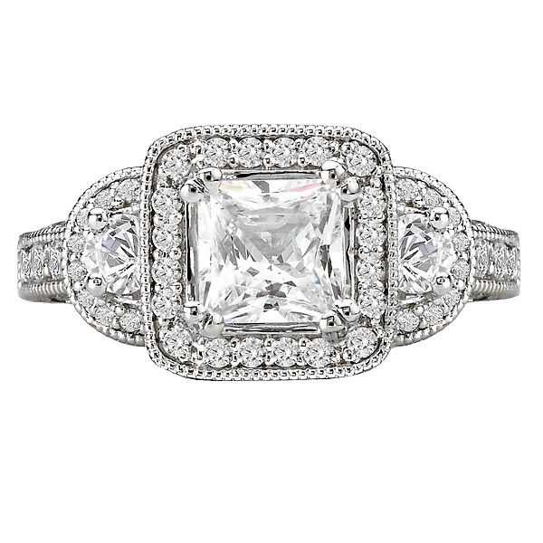 14KT 2.00 CTW Diamond 3 Stone Square Halo Engagement Ring - Perfect for Wedding Proposals, Anniversary Gifts & Special Occasions