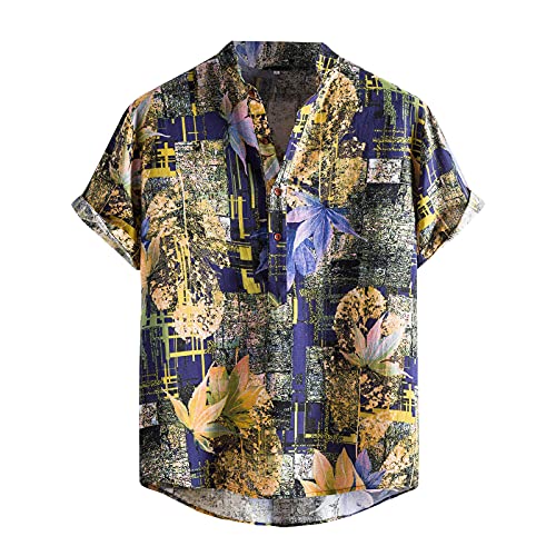 Men's Hawaiian Shirt Short Sleeve Floral Print Casual Button Down Shirt - African Dashiki Style Summer Beach Tops in Purple | Perfect for Vacation, Luau Parties & Tropical Getaways