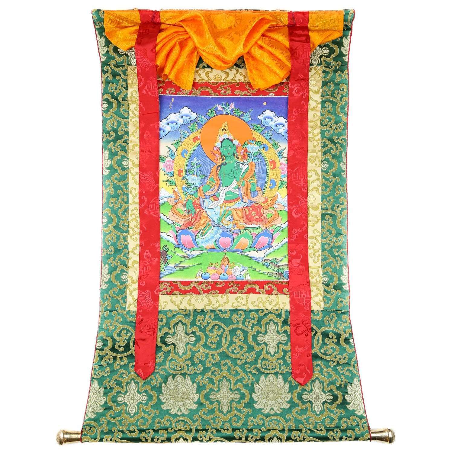 Green Tara Savioress Framed Thangka - Handmade Tibetan Buddhist Wall Art for Meditation & Home Decor | Perfect for Yoga Studios, Spiritual Spaces & Gift Giving