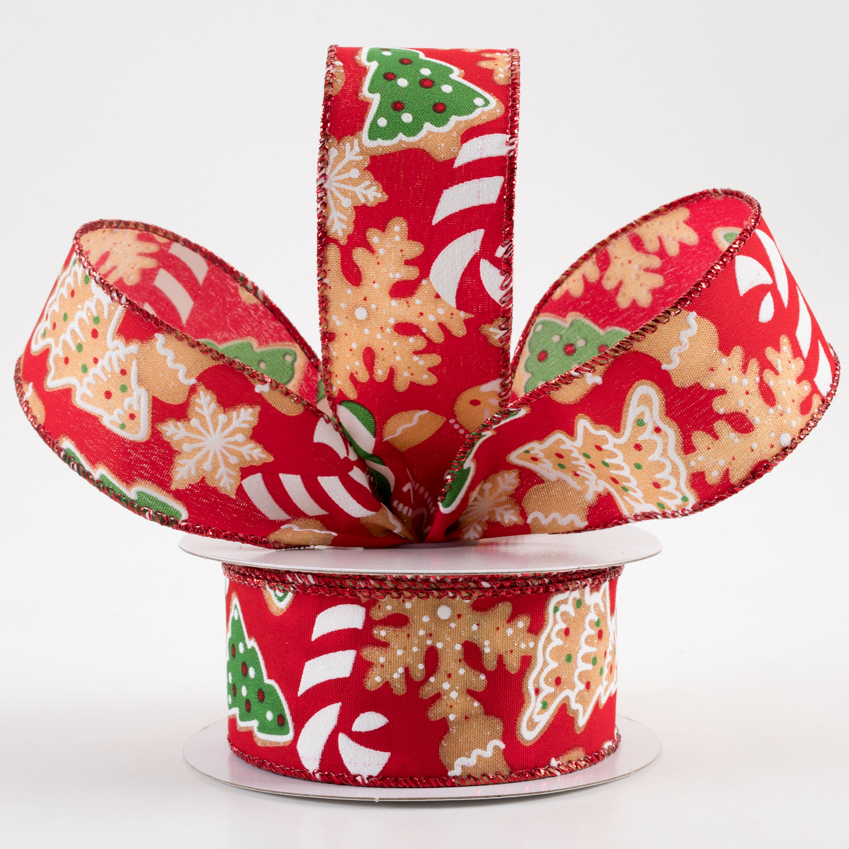 1.5 Inch Gingerbread Cookies Candy Cane Ribbon - Red Holiday Decorative Ribbon (10 Yards) for Christmas Gift Wrapping, Tree Decorations & DIY Crafts
