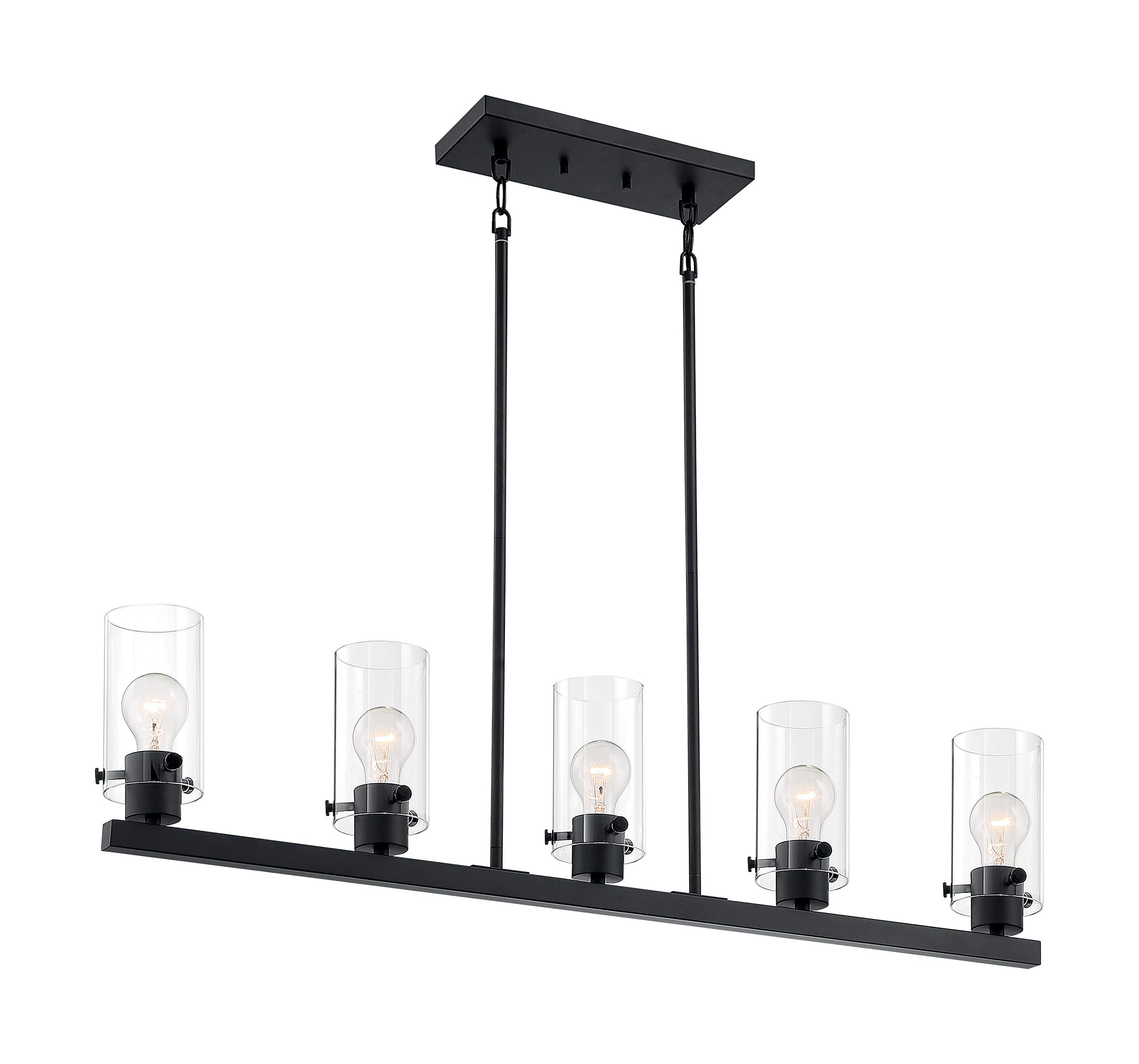 Nuvo 60/7276 Sommerset 5-Light Clear Glass Pendant Light Fixture - Matte Black Finish for Dining Room, Kitchen Island & Entryway Lighting