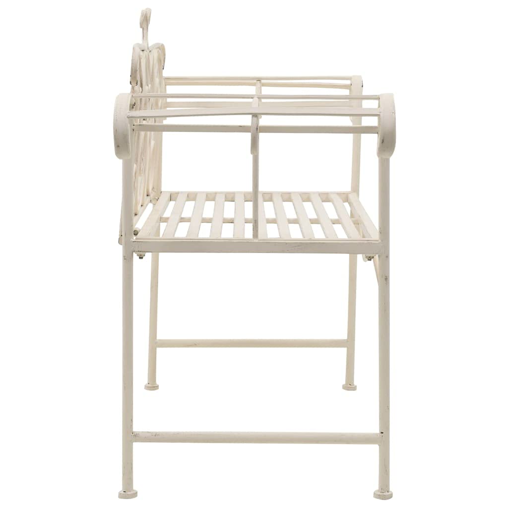 vidaXL Patio Bench - Metal Scrolling Garden Bench with Armrests, Antique White Outdoor Seating for Lawn, Garden, Patio, Porch, Park & Deck - Perfect for Relaxing, Entertaining & Outdoor Decor