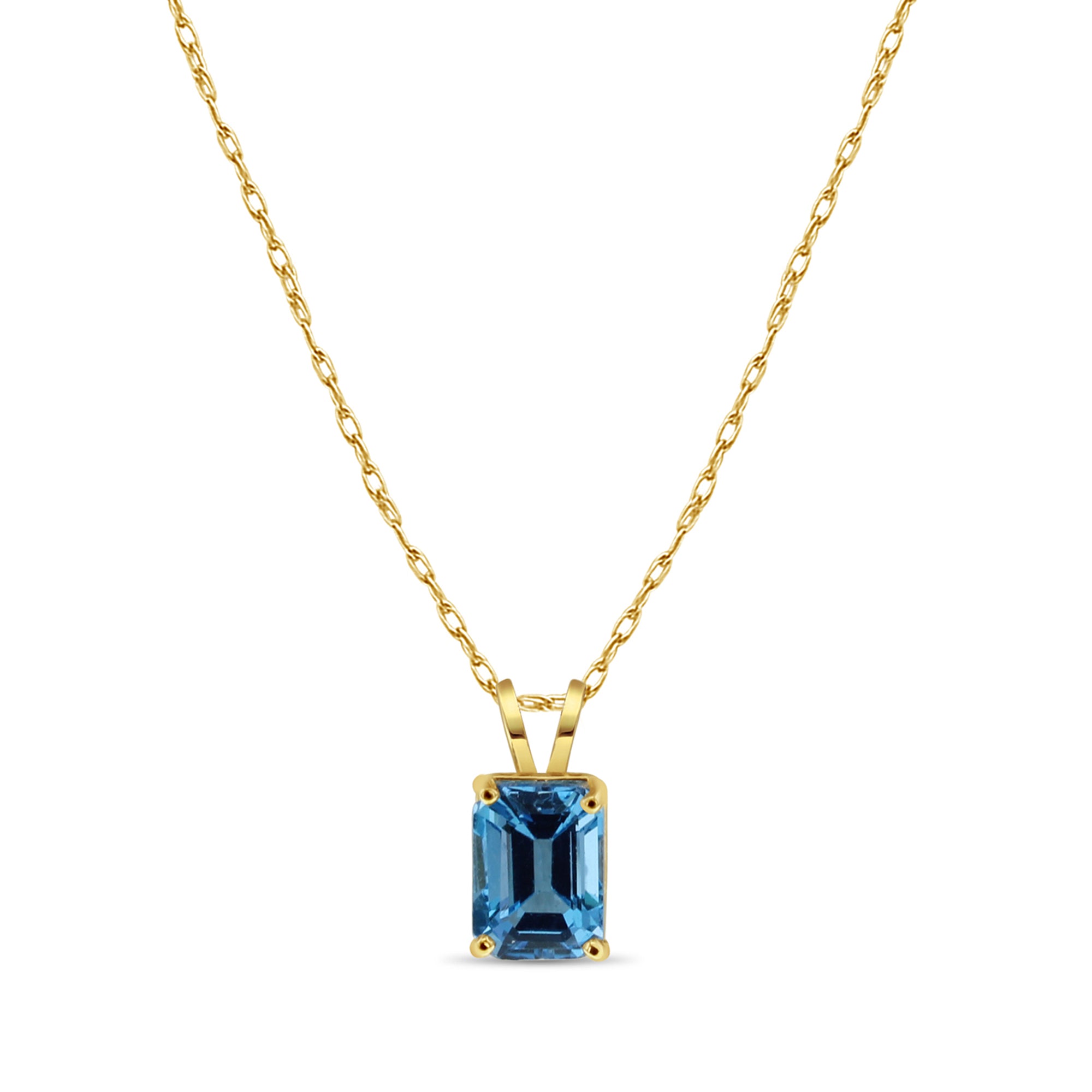 14K Yellow Gold Emerald Cut London Blue Topaz Pendant Necklace - Elegant Jewelry Gift for Women, Perfect for Weddings, Anniversaries & Special Occasions