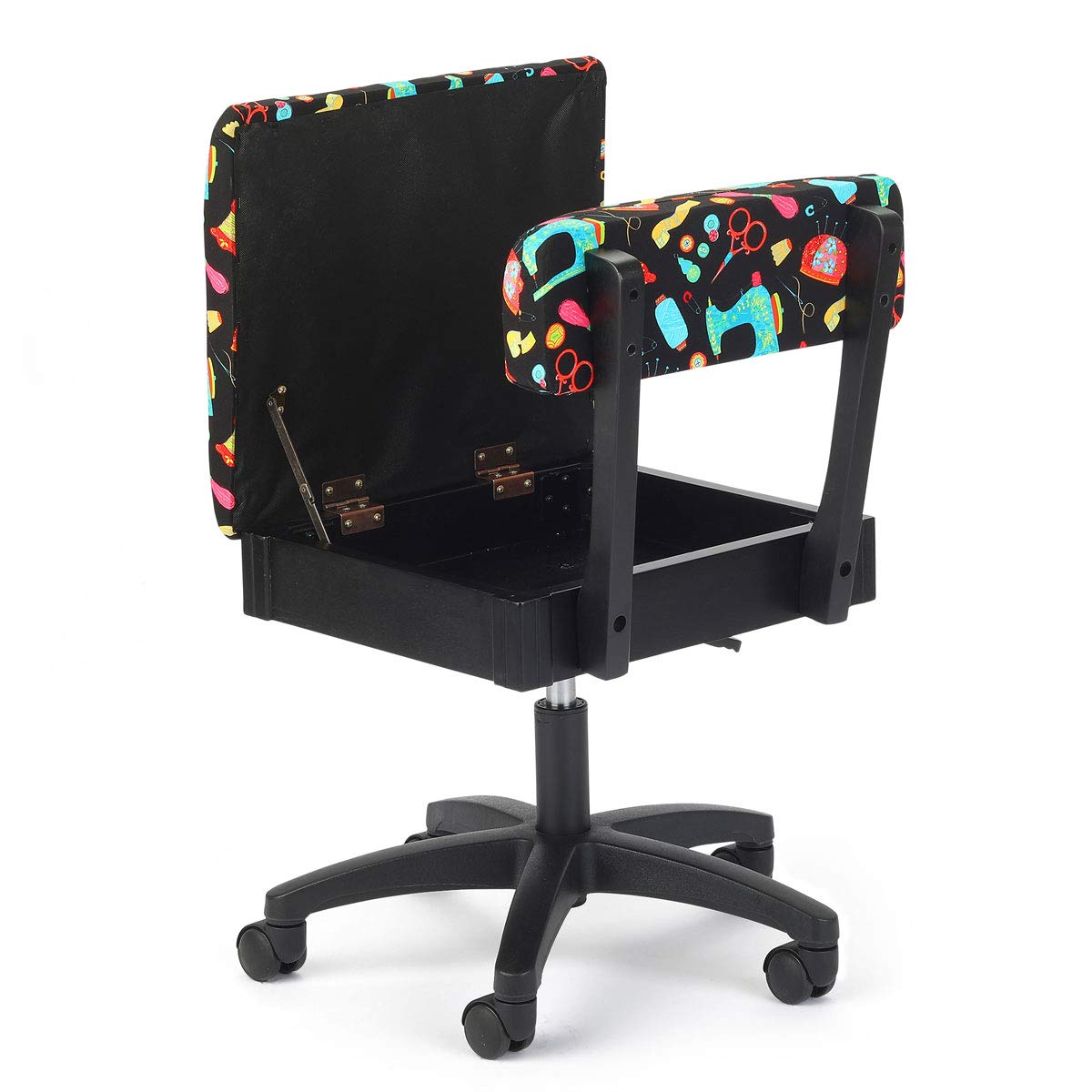 Arrow Cabinets H7013B Hydraulic Sewing Chair with Storage for Sewing Notions - Adjustable Height Craft Chair for Quilting, Tailoring & DIY Projects (Black)