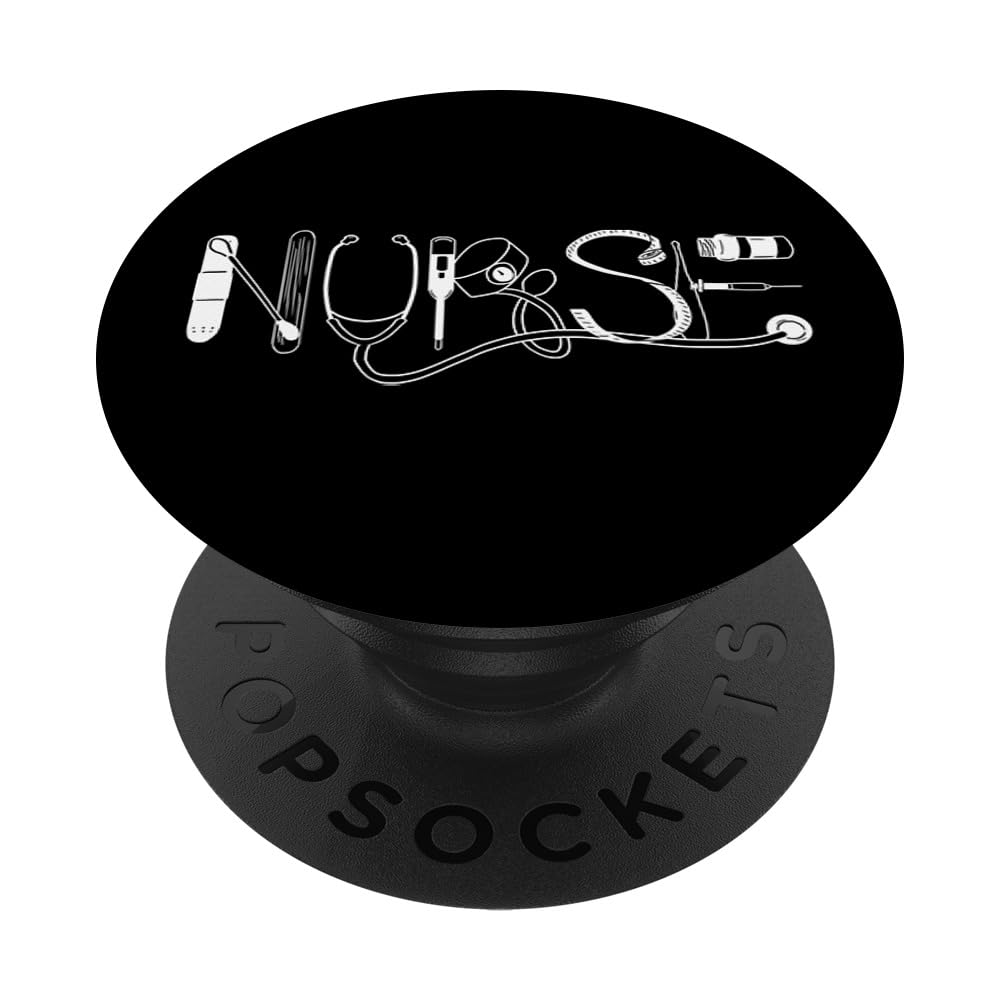 Vintage Nurse Typography PopSockets Grip for iPhone 11 - Retro Healthcare Gift for Nurses, Doctors & Medical Students - Perfect for Hospitals, Clinics & Nursing School Accessories (Black)