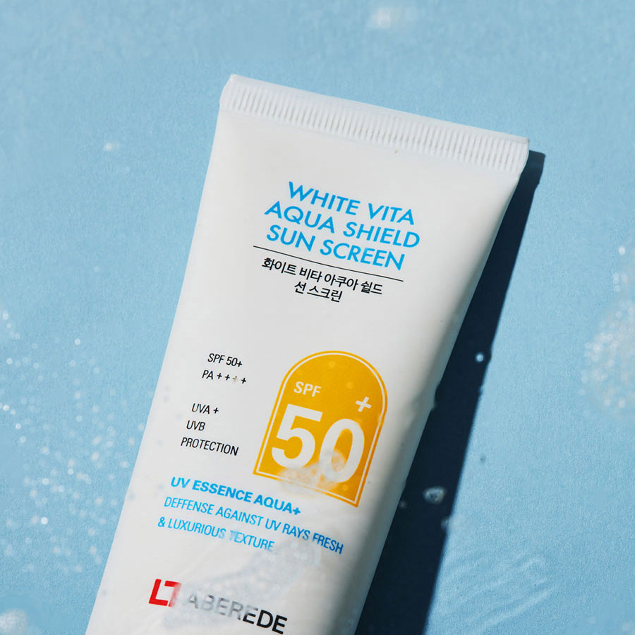 ABEREDE White Vita Aqua Shield Sunscreen SPF50+ PA+++ 50ml - Broad Spectrum UVA/UVB Protection, Water-Resistant, Lightweight Facial Sunscreen for Daily Use - Perfect for Beach, Outdoor Activities & Everyday Skincare