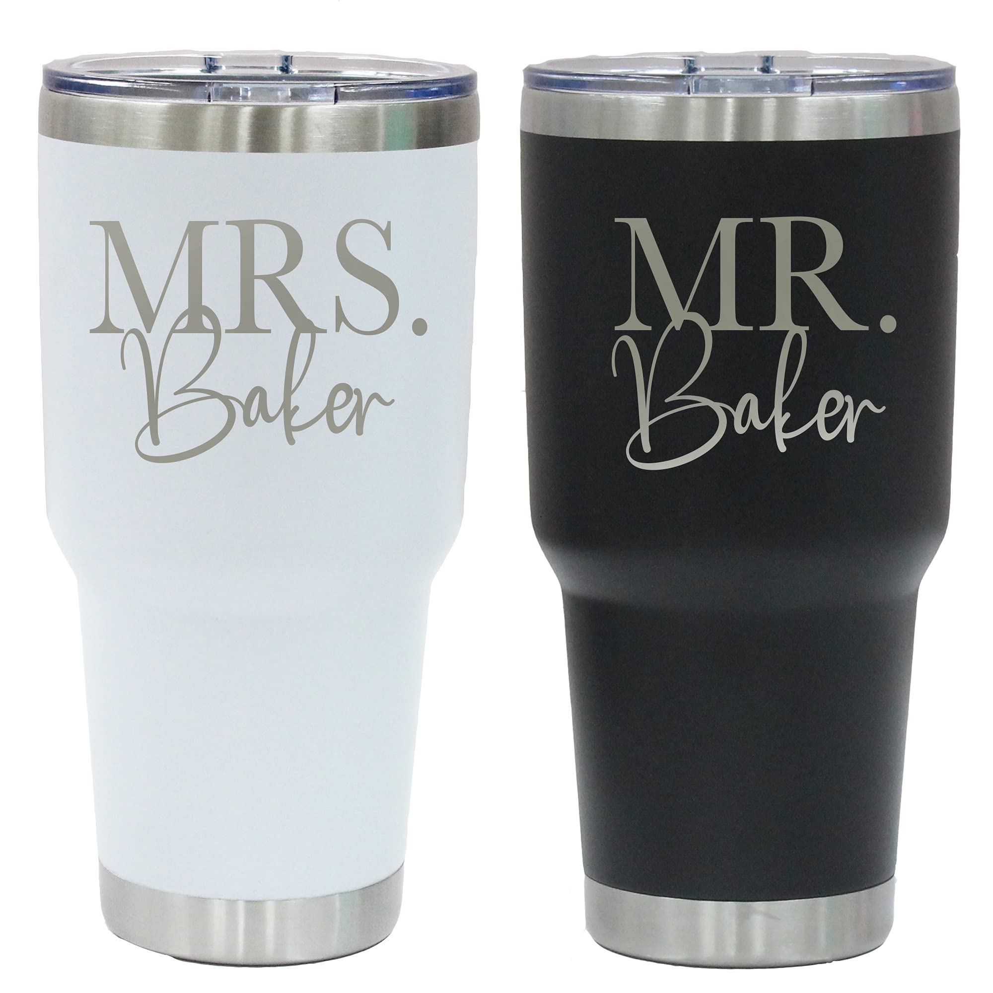 Personalized Mr & Mrs Tumblers Set of 2 - 20oz Insulated Stainless Steel Travel Mug with Laser Engraved Design - Perfect for Anniversary Gifts, Couple Travel, and Coffee Lovers