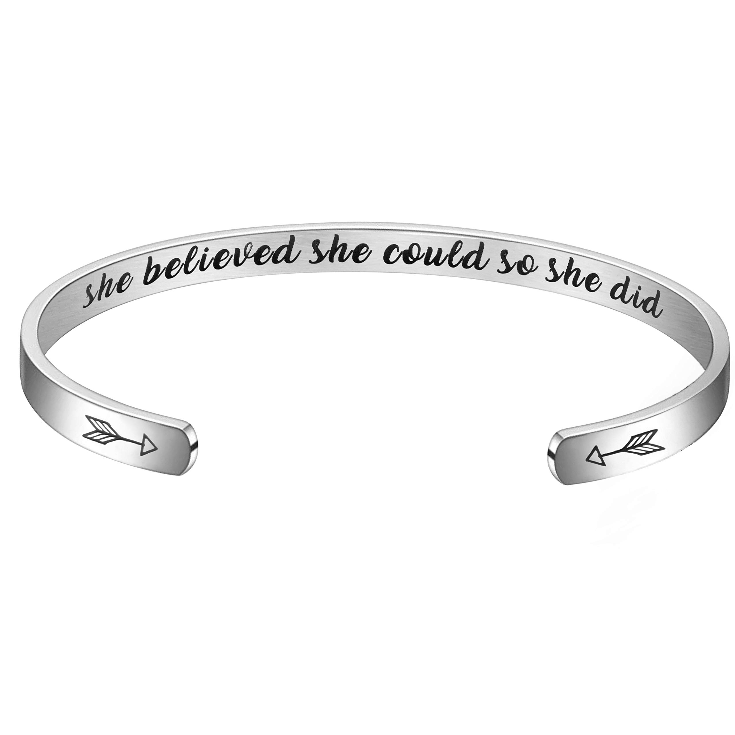 BFJLIFE Inspirational Cuff Bracelets for Women - Personalized Motivational Mantra Engraved 316L Stainless Steel Jewelry Gift for Her - Perfect for Daily Wear, Office, Yoga & Special Occasions