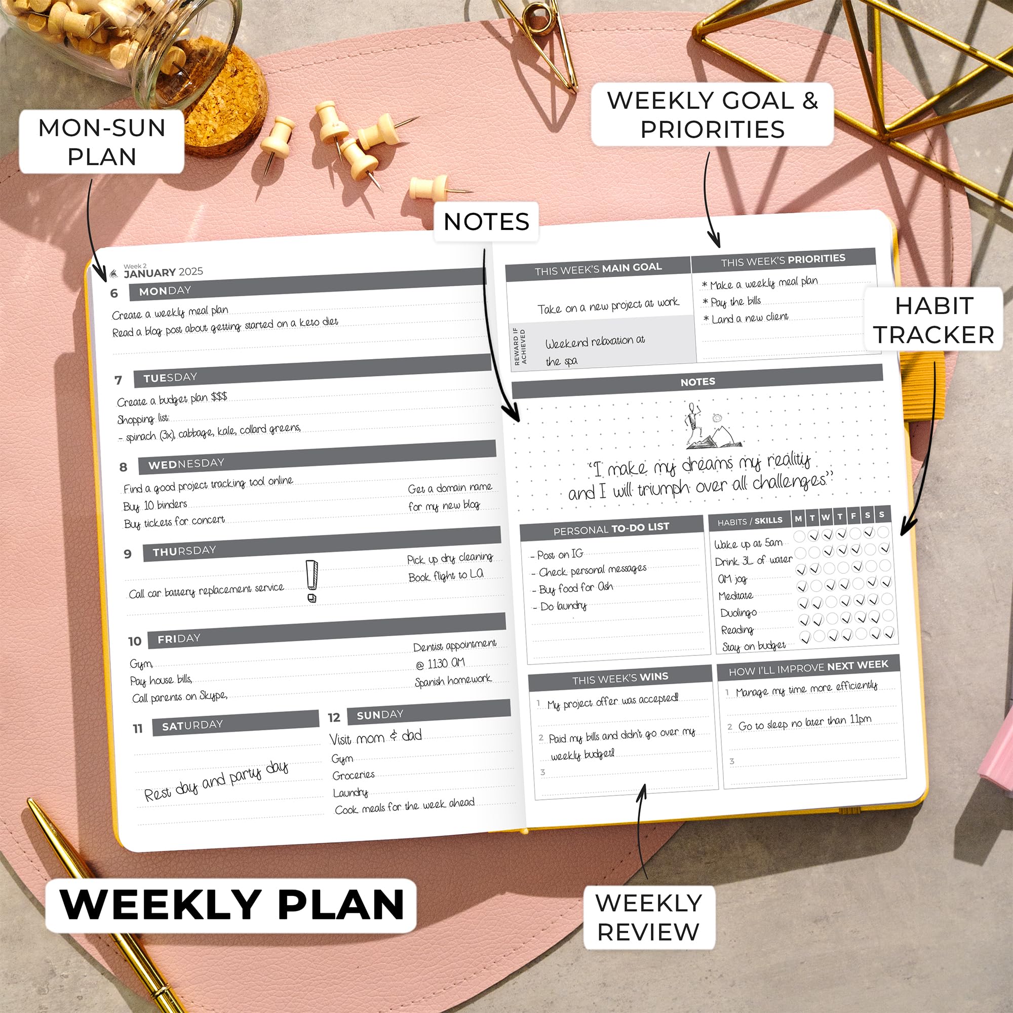 Clever Fox Dated Planner 2025-2026 - Weekly Life Planner Notebook for Time Management with Habits Tracker & To-Do List (Amber Yellow) - Perfect for Students, Professionals & Goal Setting