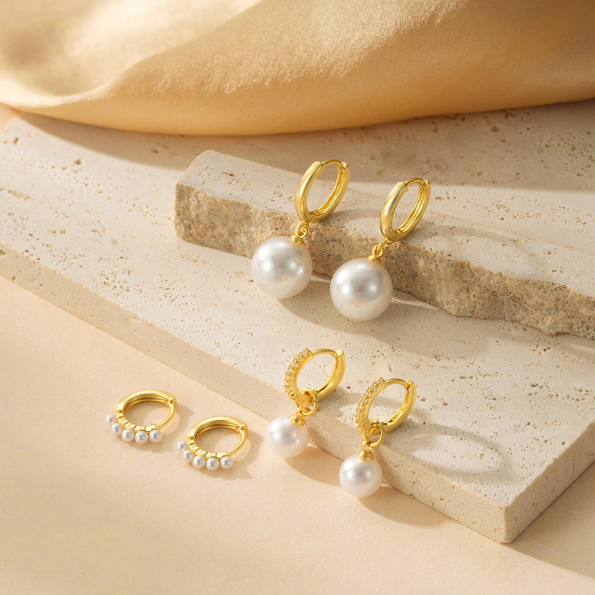Elegant Gold Earrings for Women - Dainty Cubic Zirconia Studs & Pearl Hoop Earring Set, Trendy 18K Gold Plated Jewelry | Perfect for Parties, Weddings & Everyday Wear