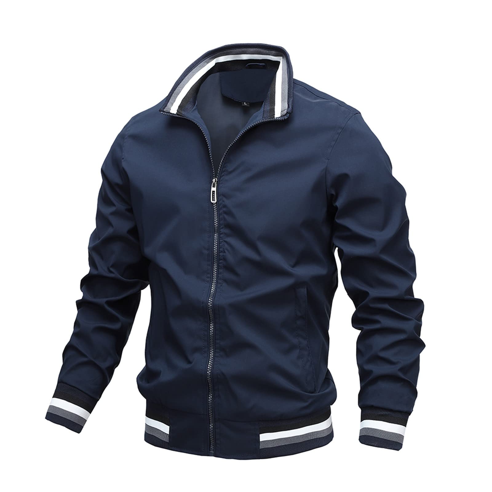 HAOREEKZ Men's Windbreaker Jacket - Lightweight Spring & Autumn Casual Zippered Stand Collar Sports Coat (Solid Colors) - Perfect for Outdoor Activities, Running, Hiking & Daily Wear