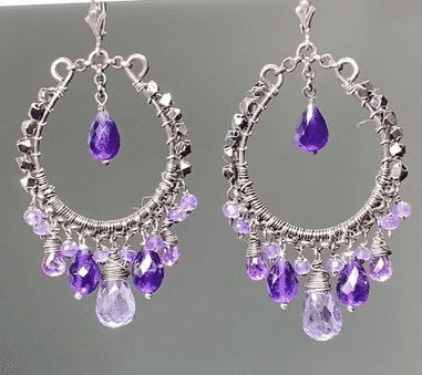 Boho Hoop Earrings for Women - Oxidized Sterling Silver with Blue Violet Gemstones | Handmade Dangle Earrings for Casual Wear, Parties & Boho Fashion