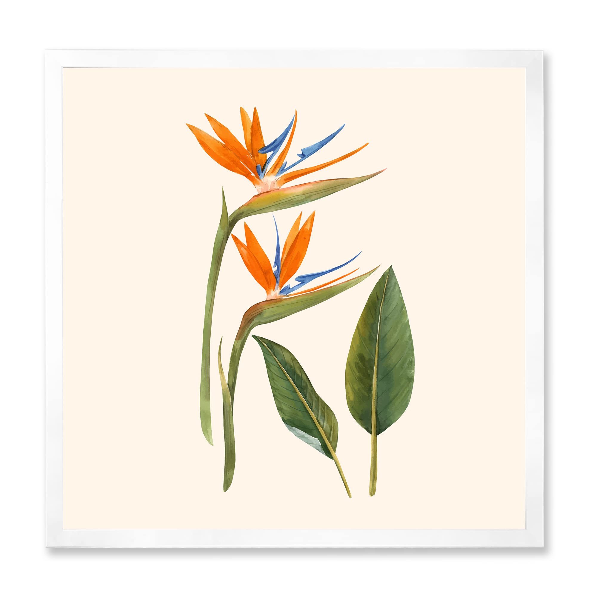 Vintage Strelitzia Flowers Traditional Framed Wall Art - Botanical Home Decor for Living Room, Bedroom & Office - Perfect Housewarming Gift & Tropical Theme Decor