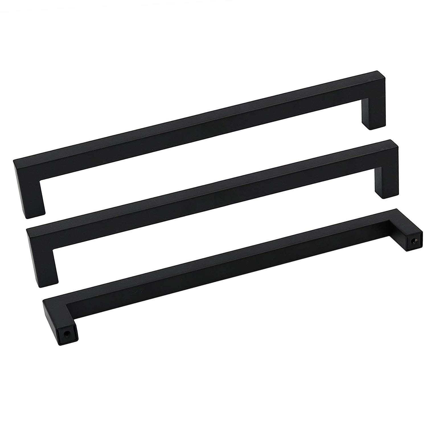 LSJ12BK204 8-Inch Black Square Cabinet Handles - Matte Black Kitchen Cabinet Pulls & Drawer Pulls (25-Pack) for Modern Home & Office Cabinetry