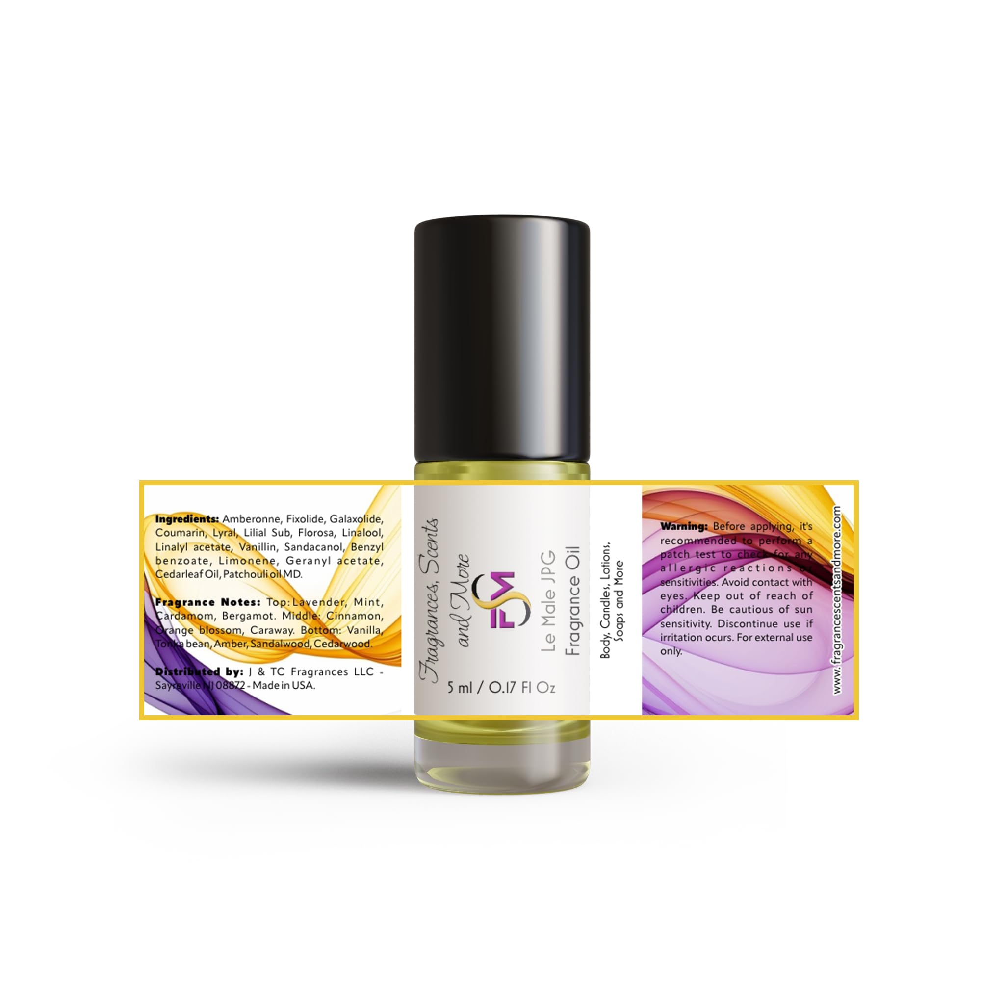 Le Male JPG Fragrance Oil Roll-On - 3 Pack (0.17 Fl Oz/5ml Each) - Premium Glass Bottle Perfume for Men - Day & Night, Date Night, Office & Special Occasions