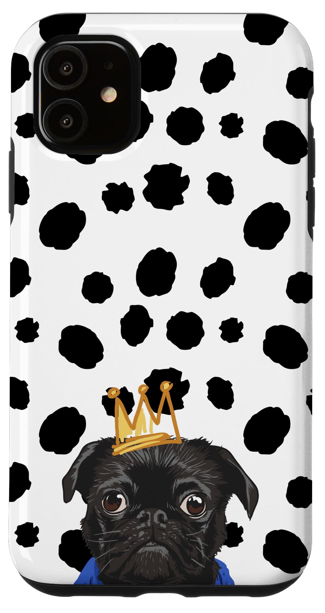 iPhone 11 Case - Black Pug & Dalmatian Print with Crown Design | Cute Animal Spots Pattern | Protective Phone Cover for Women & Men | Perfect Gift for Pet Lovers & iPhone Users