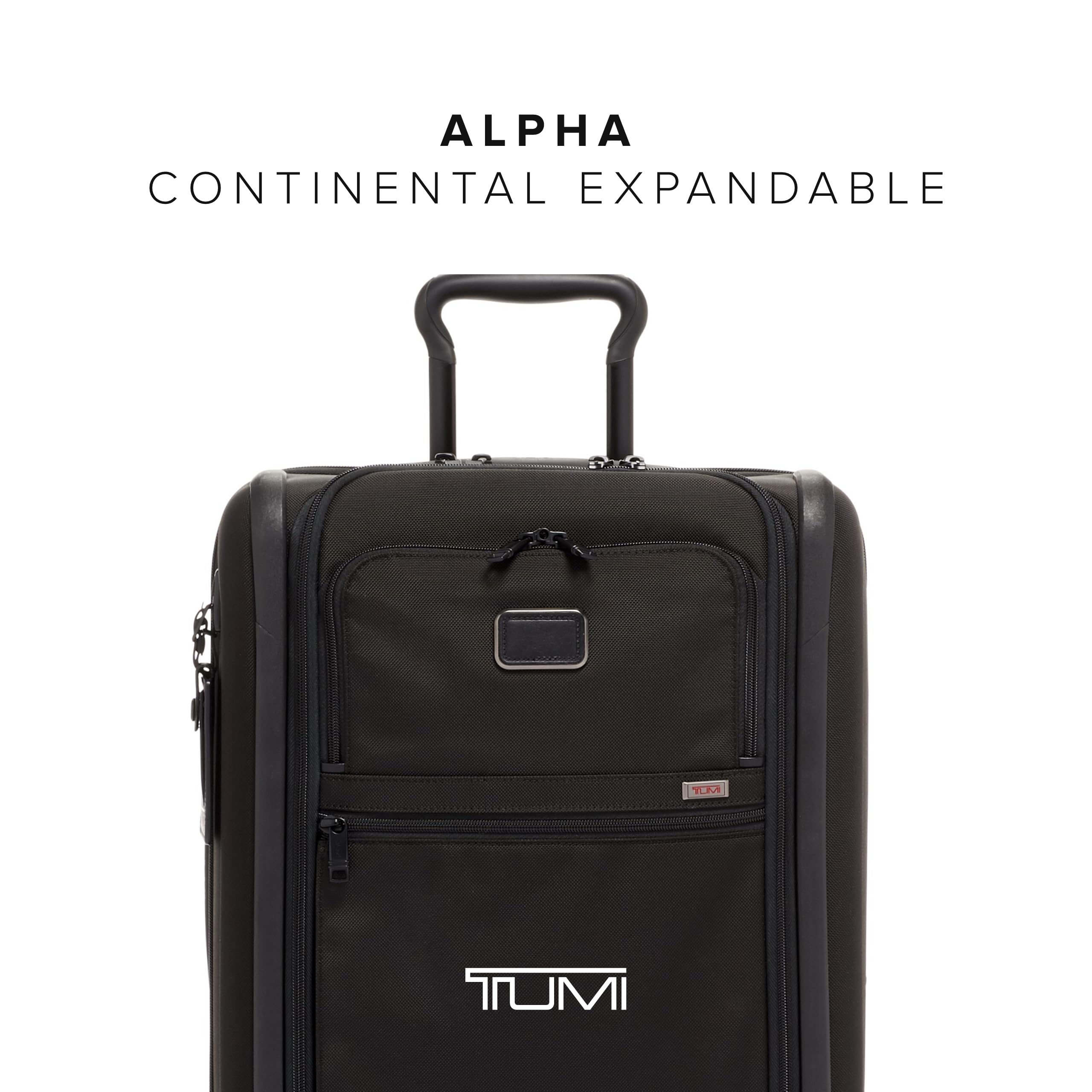 TUMI Alpha Continental Expandable 4-Wheel Carry-On Luggage with TSA Lock - Lightweight Compact Travel Suitcase for Business & Vacation - Black Tracer Edition (Perfect for Air Travel & Weekend Getaways)