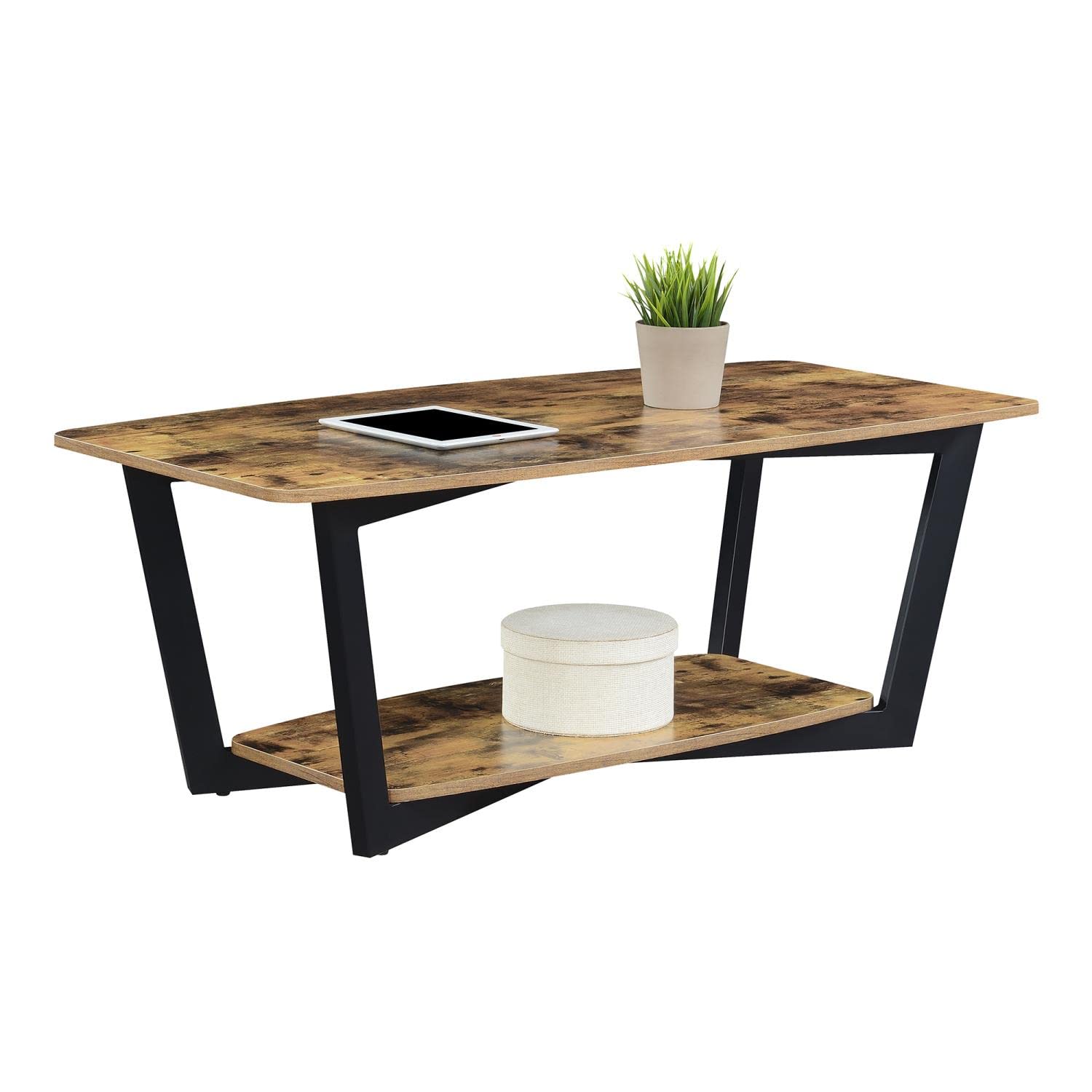 Convenience Concepts Graystone Coffee Table with Shelf - Rustic Barnwood & Black Finish | Perfect for Living Room, Office, or Dorm Decor
