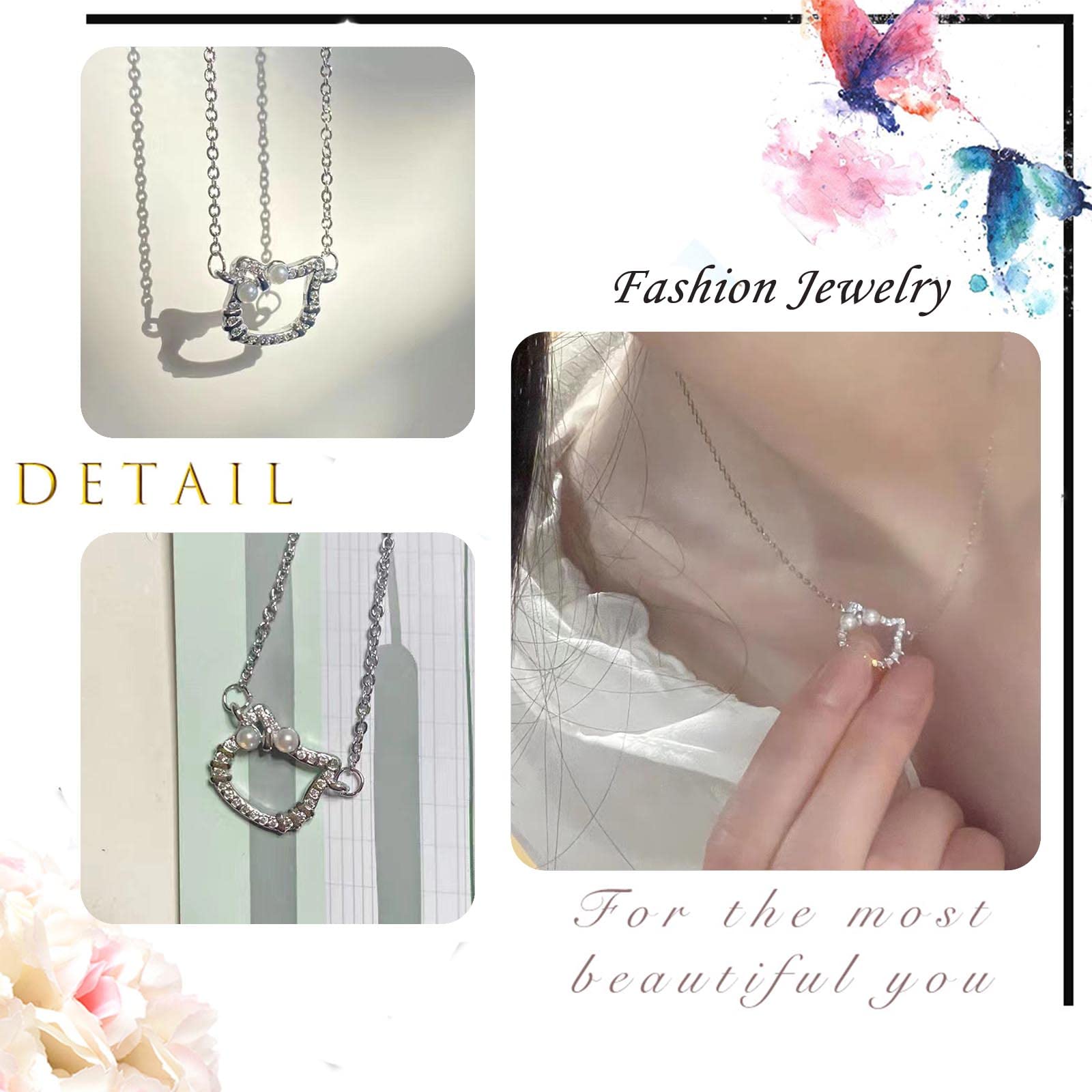 Sterling Silver Cat Necklace with Pearl & Zirconia - Cute Gift for Women & Teens - Perfect for Parties & Daily Wear