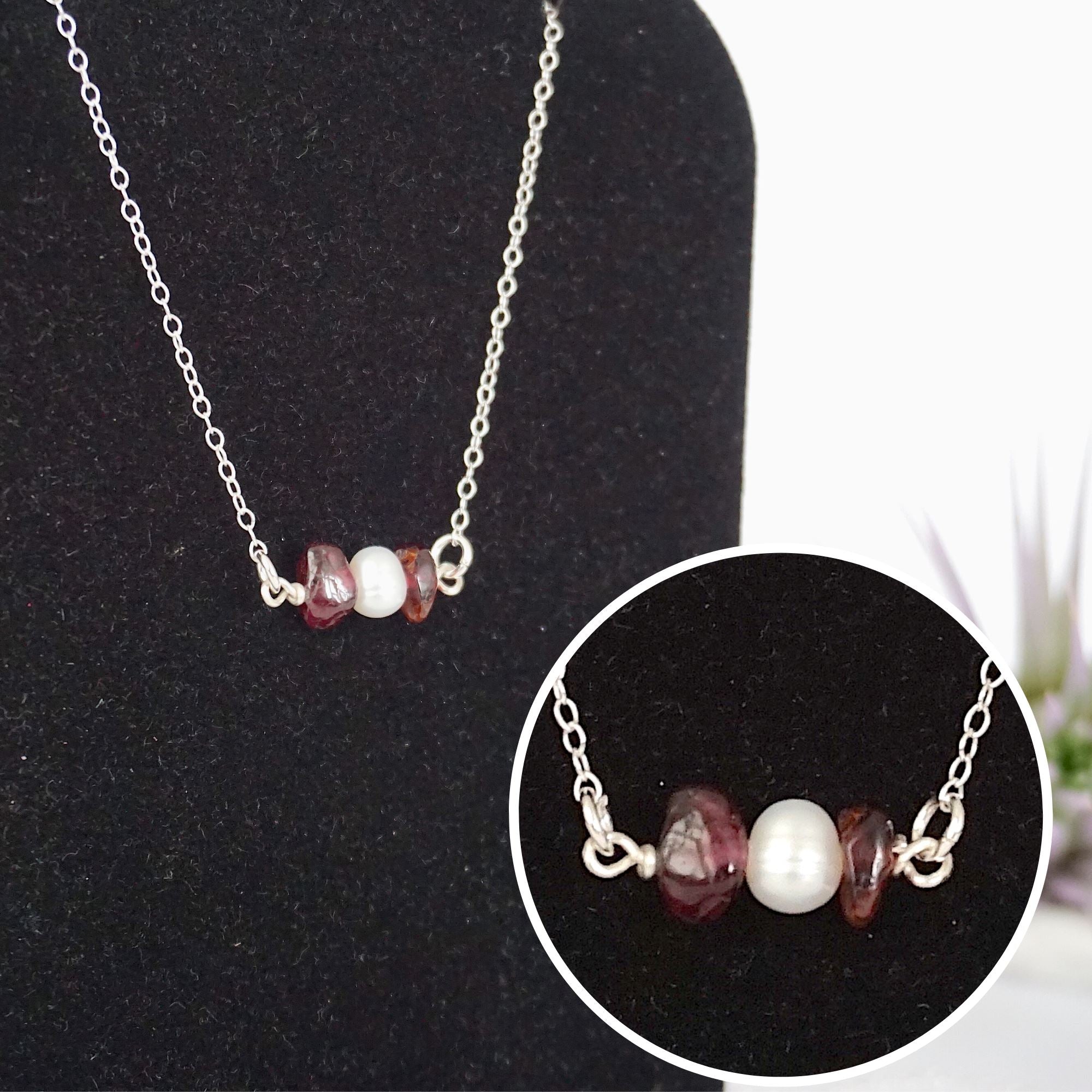 Garnet & Pearl Charm Necklace for Women - Elegant Birthstone Jewelry Gift for Anniversary, Valentine's Day & Special Occasions