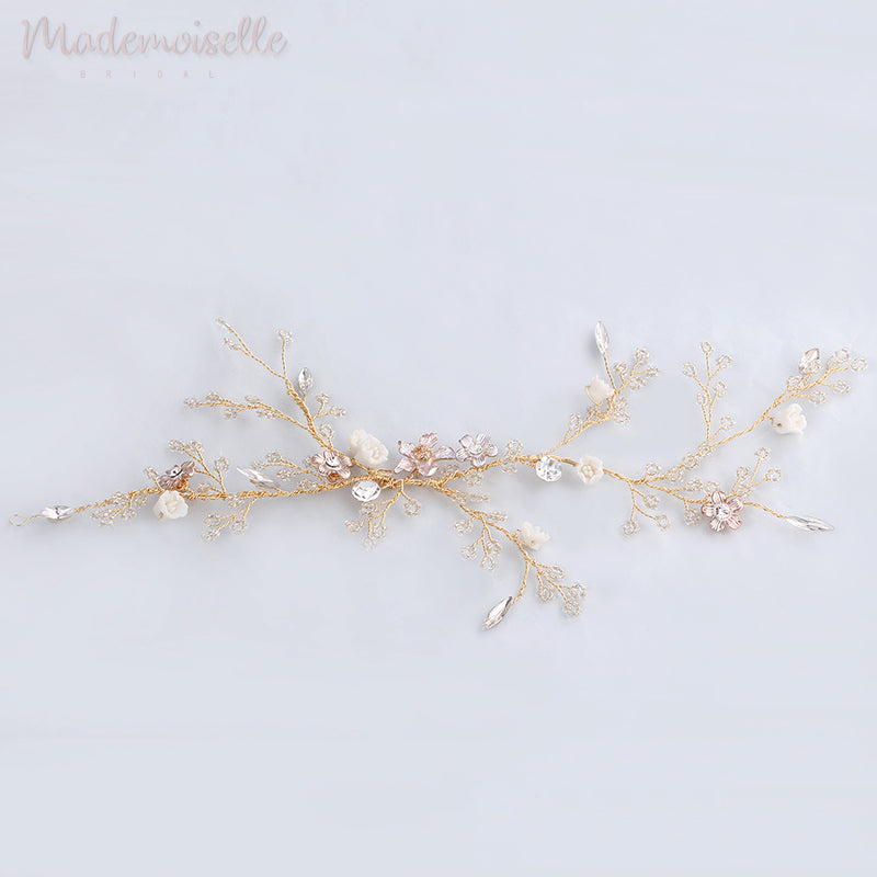 Sugar Flower Branch Hair Vine - Elegant Floral Hair Accessory for Weddings, Parties & Boho Style (Perfect for Brides, Bridesmaids & Festival Looks)