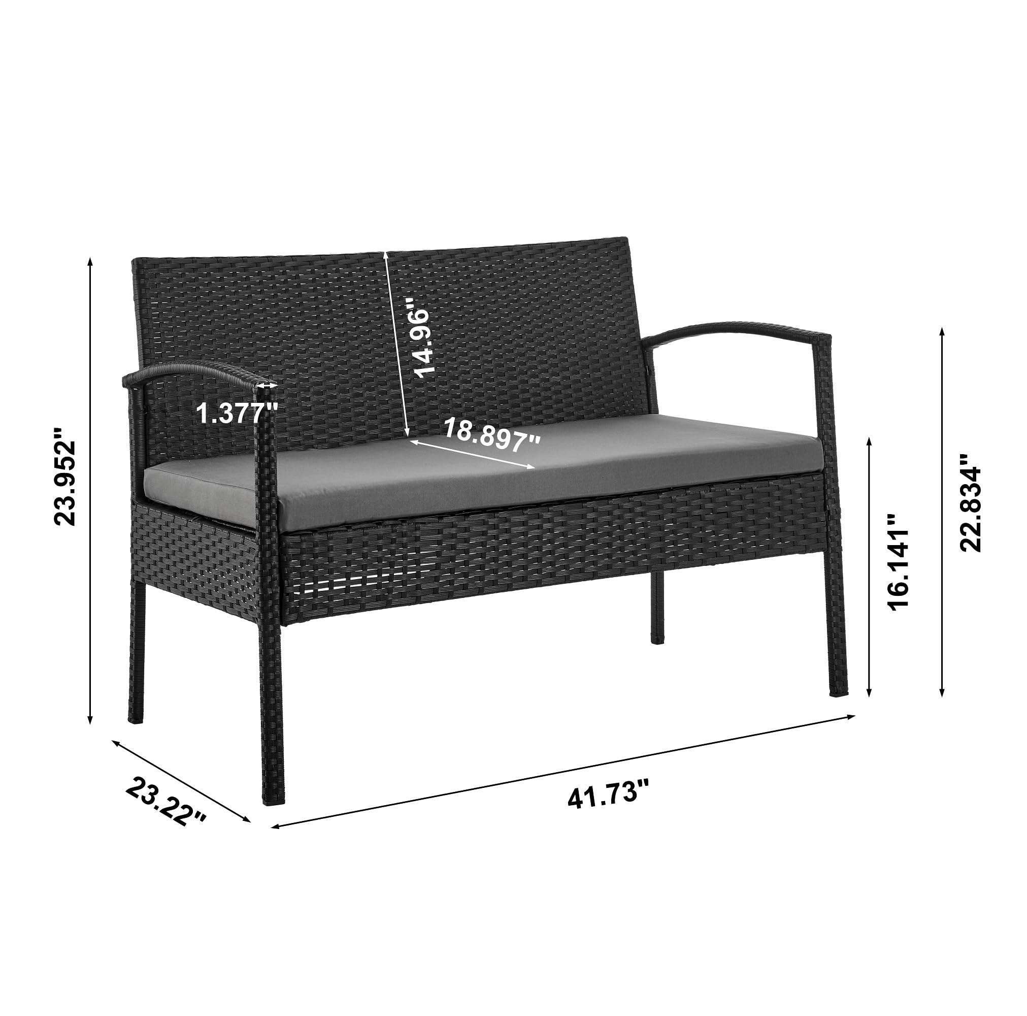 Manhattan Comfort Noli 4-Piece Outdoor Patio Furniture Set - Steel Rattan Conversation Set with 2 Armchairs, Loveseat & Tempered Glass Coffee Table | Waterproof Cushions | Grey | Perfect for Garden, Backyard, Poolside & Terrace Relaxation