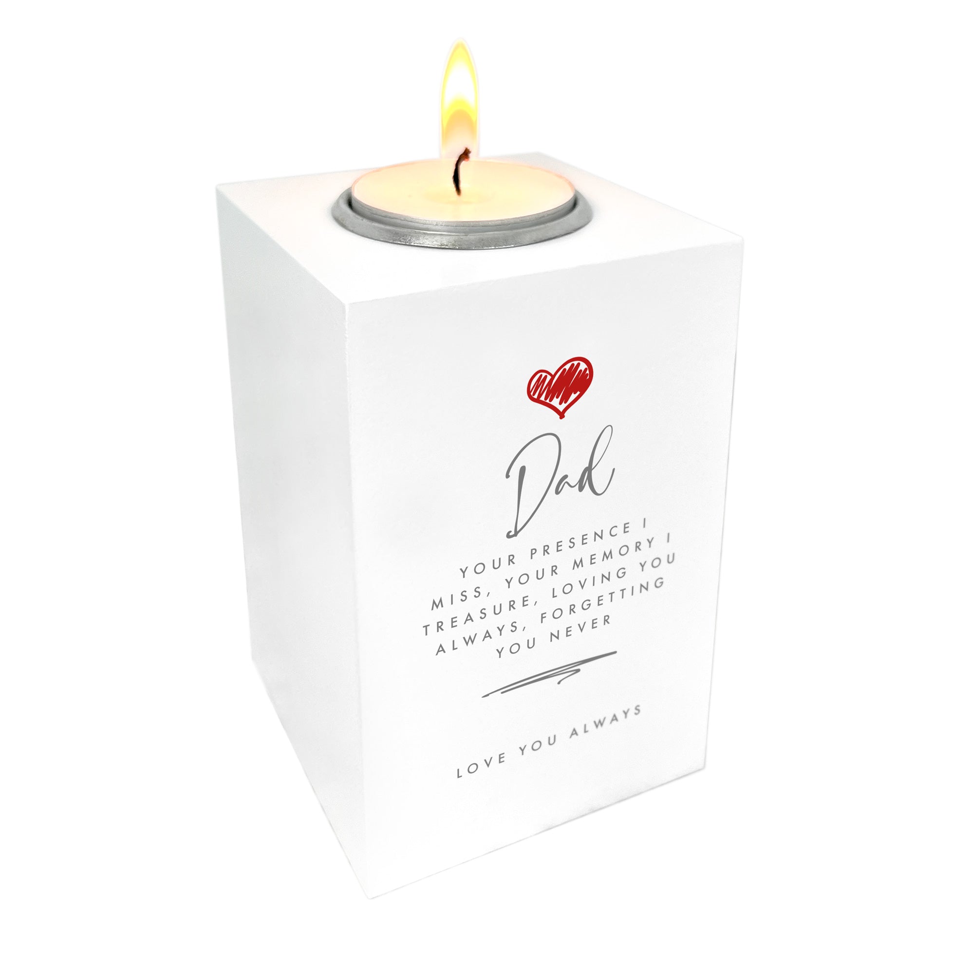 Personalized Red Heart White Wooden Tea Light Holder - Custom Message Engraved - Romantic Wedding, Anniversary, Valentine's Day Gift for Couples