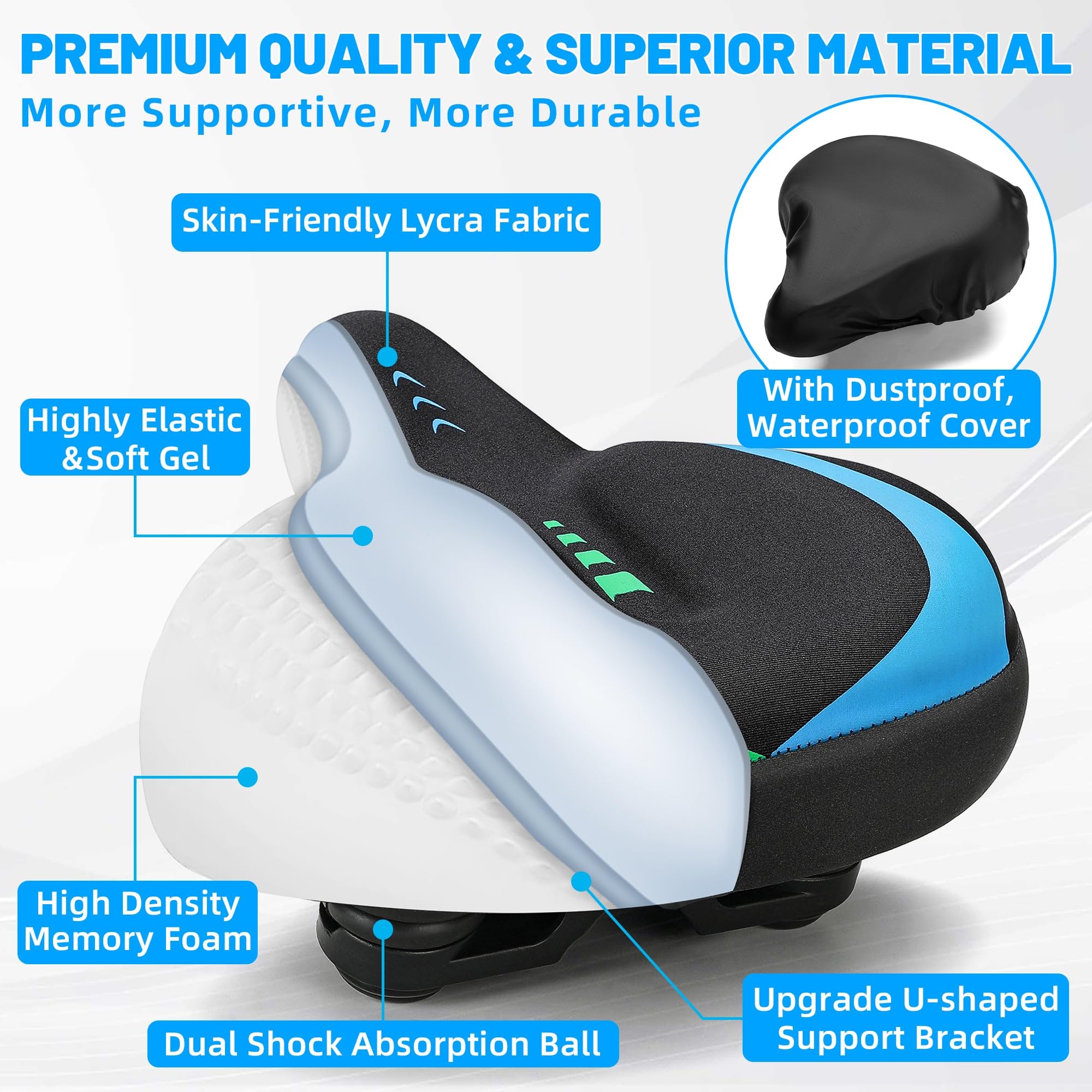 **Extra Wide Comfortable Gel Bike Seat for Men & Women - Oversized Padded Bicycle Saddle Replacement for Peloton, Exercise, Mountain & City Bikes - Perfect for Long Rides, Commuting & Indoor Cycling**