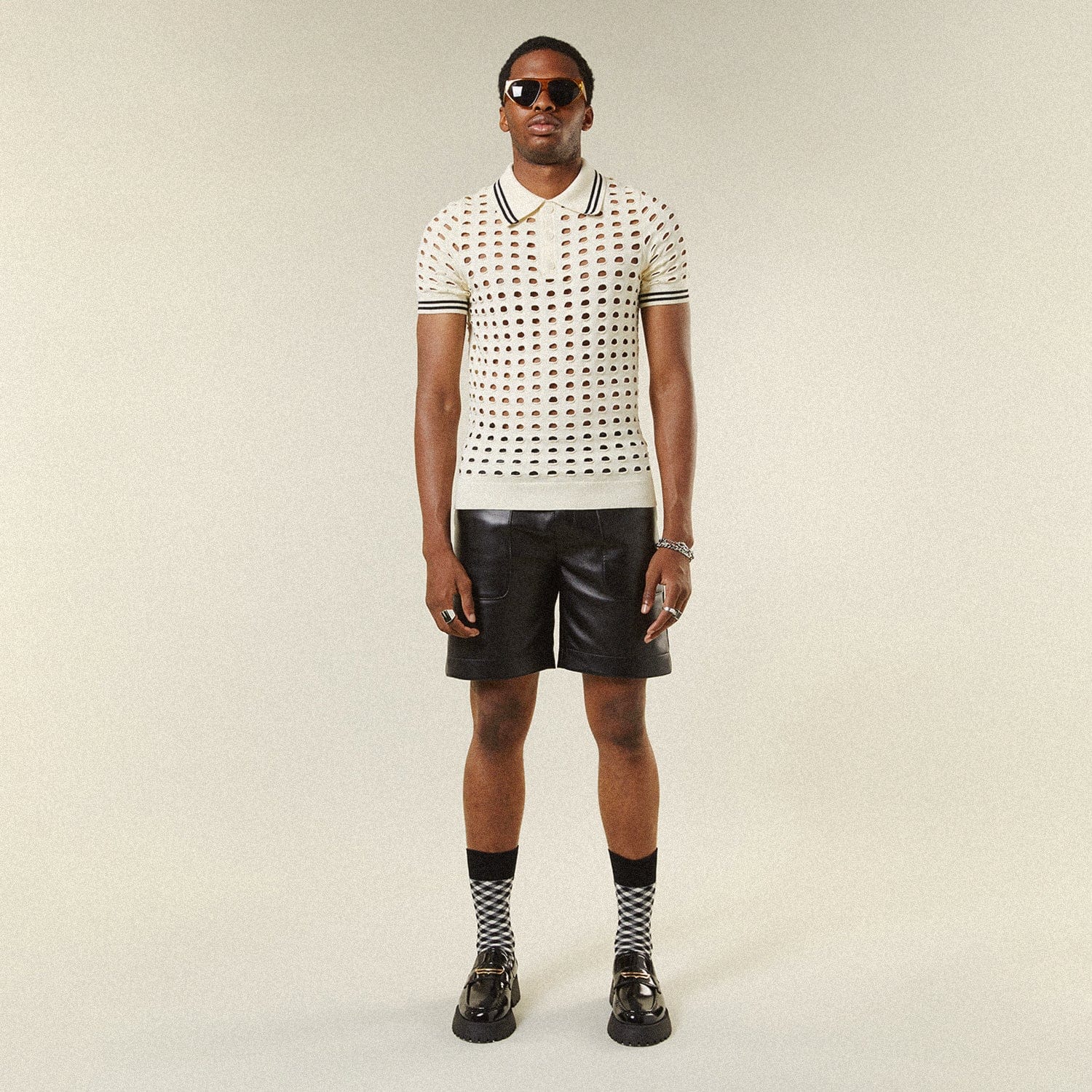 Breathable Open Mesh Knitted Polo T-Shirt for Men - Comfortable & Stylish Casual Wear for Outdoor Activities & Summer