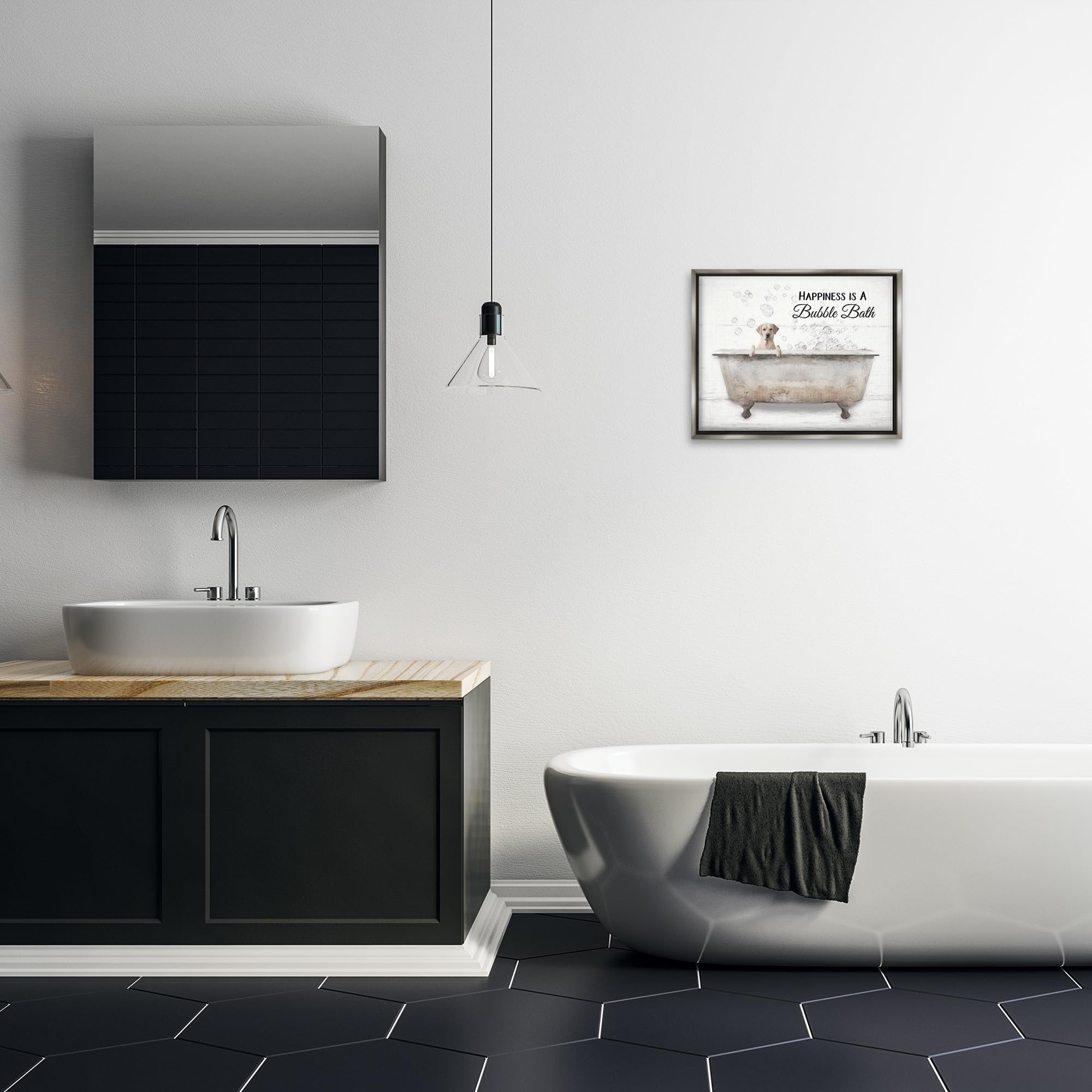 Stupell Industries 'Happiness Is A Bubble Bath' Dog in Tub Wall Art - Lori Deiter Design - Perfect for Bathroom Decor, Dog Lover Gifts & Cozy Home Accents