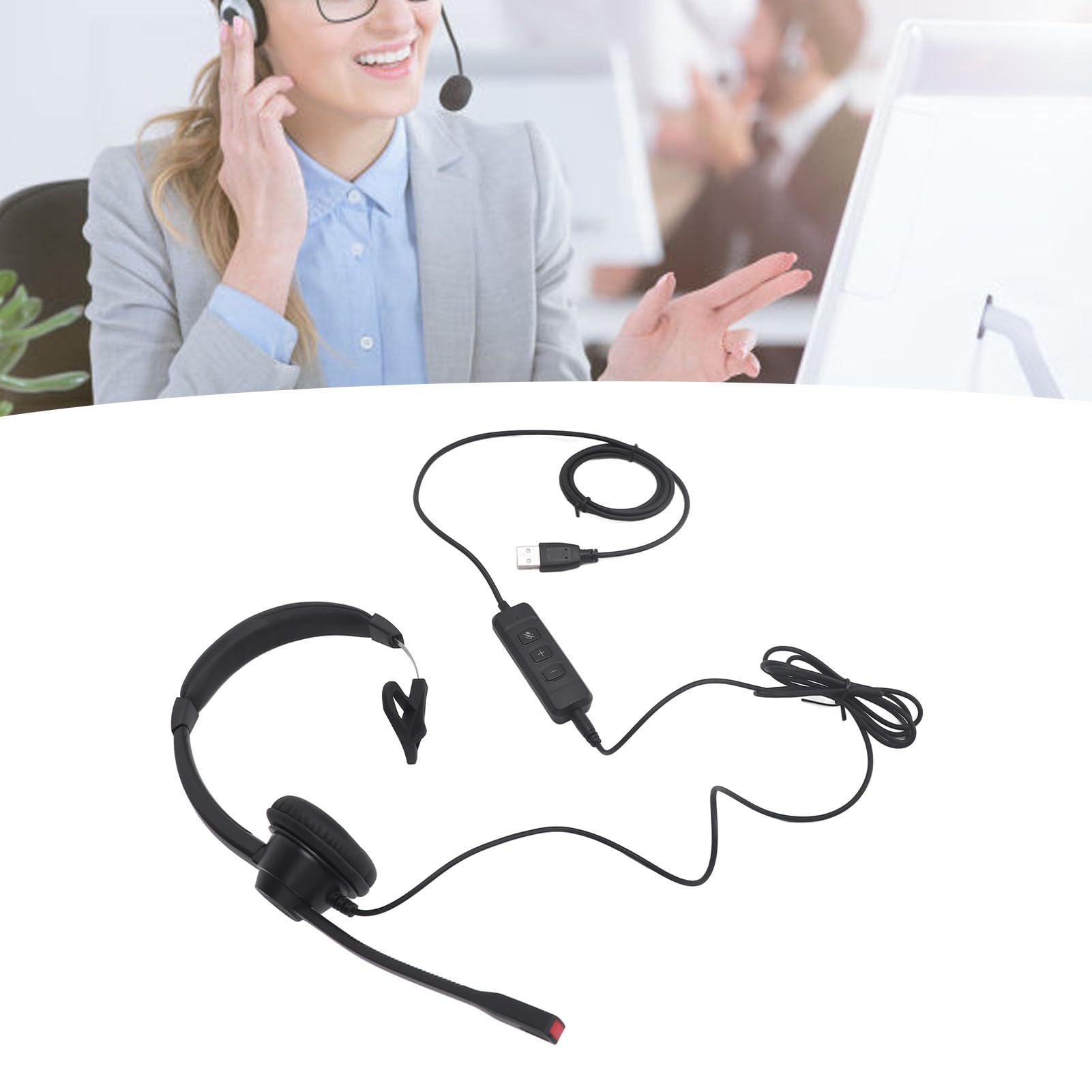 Noise Cancelling USB Headset with Microphone - Single Ear Headphone for PC, Laptop, Phone & Tablet - Includes USB to USB-C Adapter - Perfect for Home Office, Call Centers & Remote Work