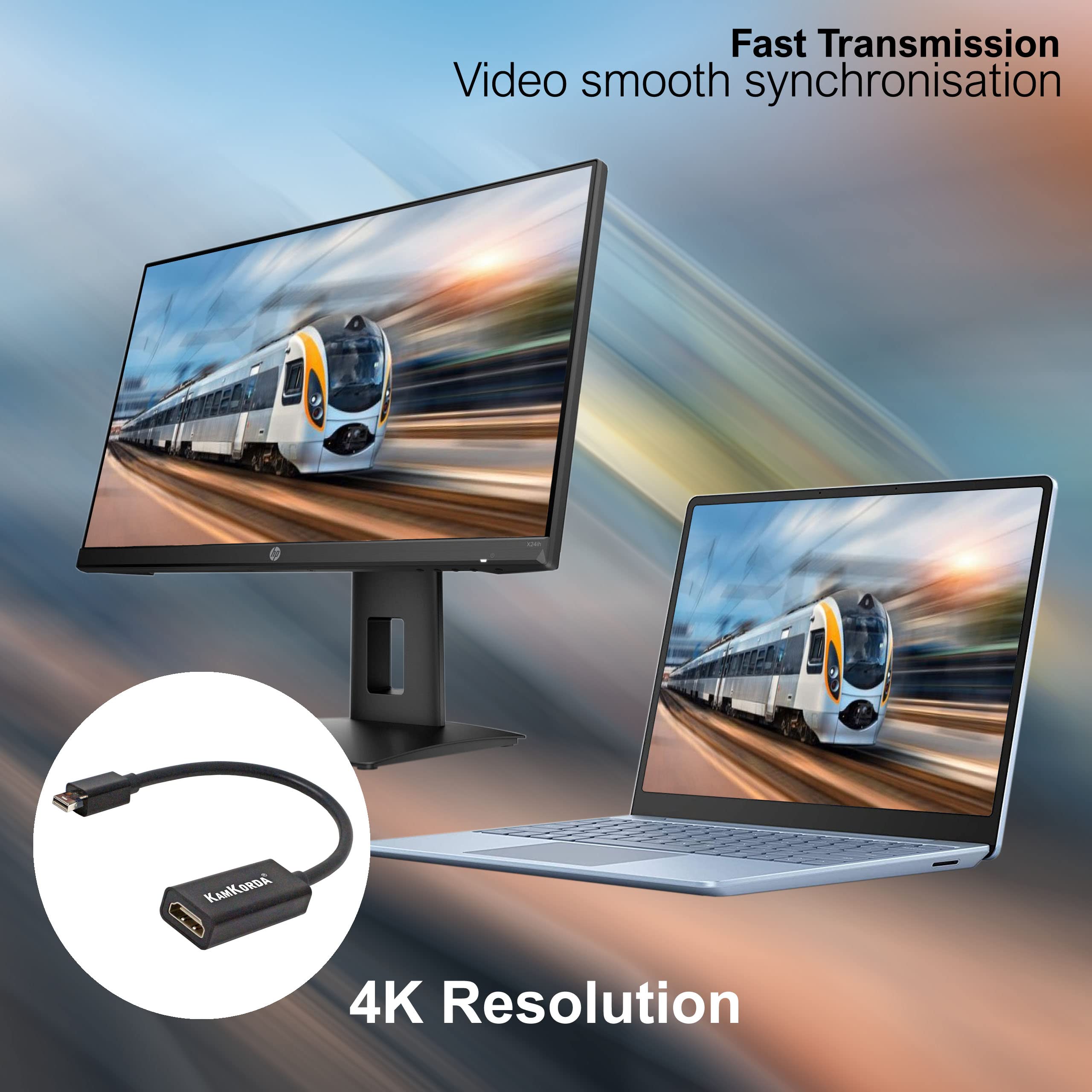 KamKorda Mini DisplayPort to HDMI Adapter - Gold-Plated Male/Female Connector for MacBook Air/Pro & Microsoft Surface Pro/Dock - Perfect for Home Theater, Office Presentations & Gaming Setups