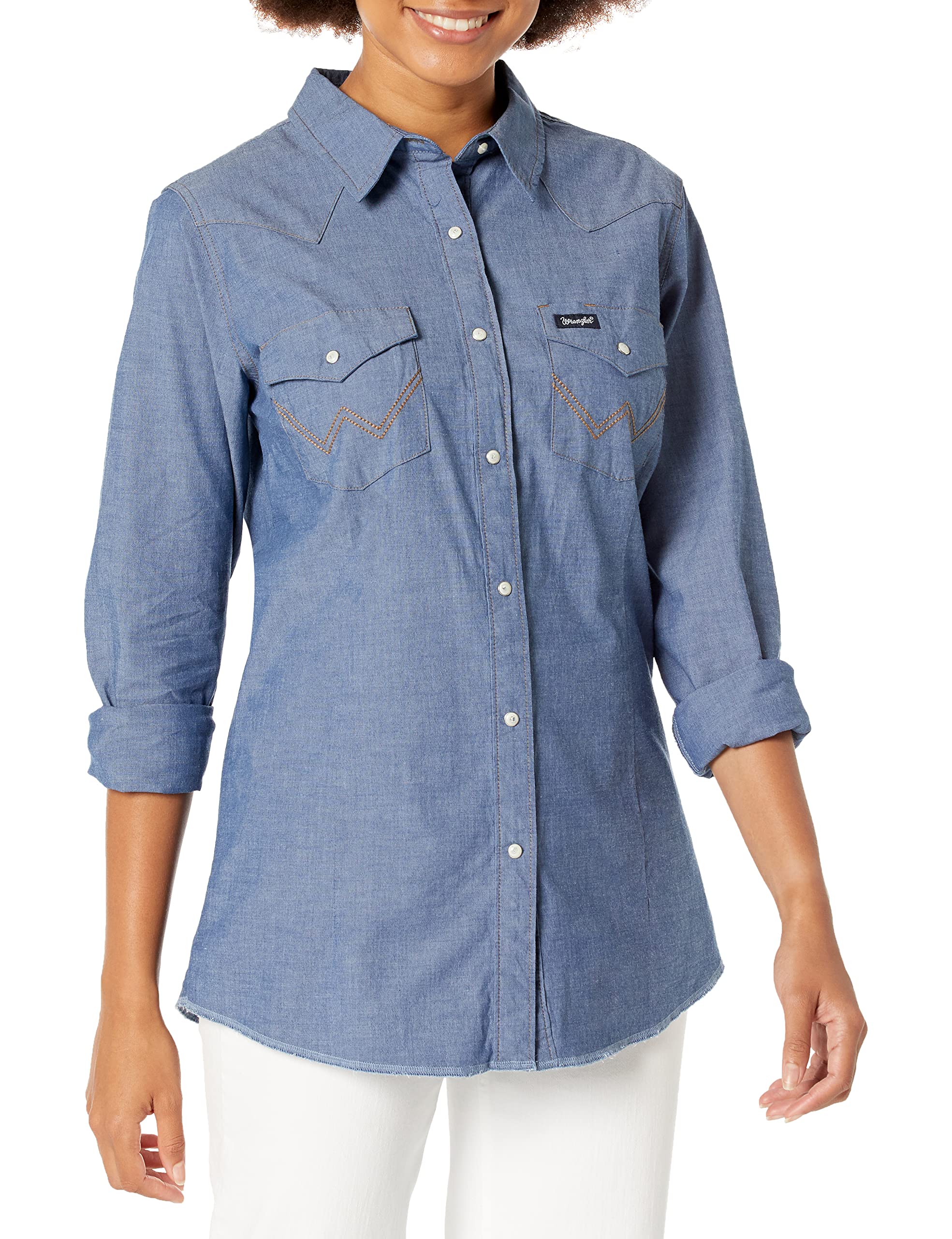 Wrangler Women's Long Sleeve Western Snap Work Shirt - Durable Cotton Shirt for Cowgirl Style, Ranch Work & Outdoor Adventures