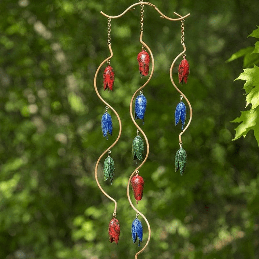 Triple Bell Spiral Multicolor Wind Chime - Outdoor Garden Decor for Patio, Porch, and Backyard Relaxation