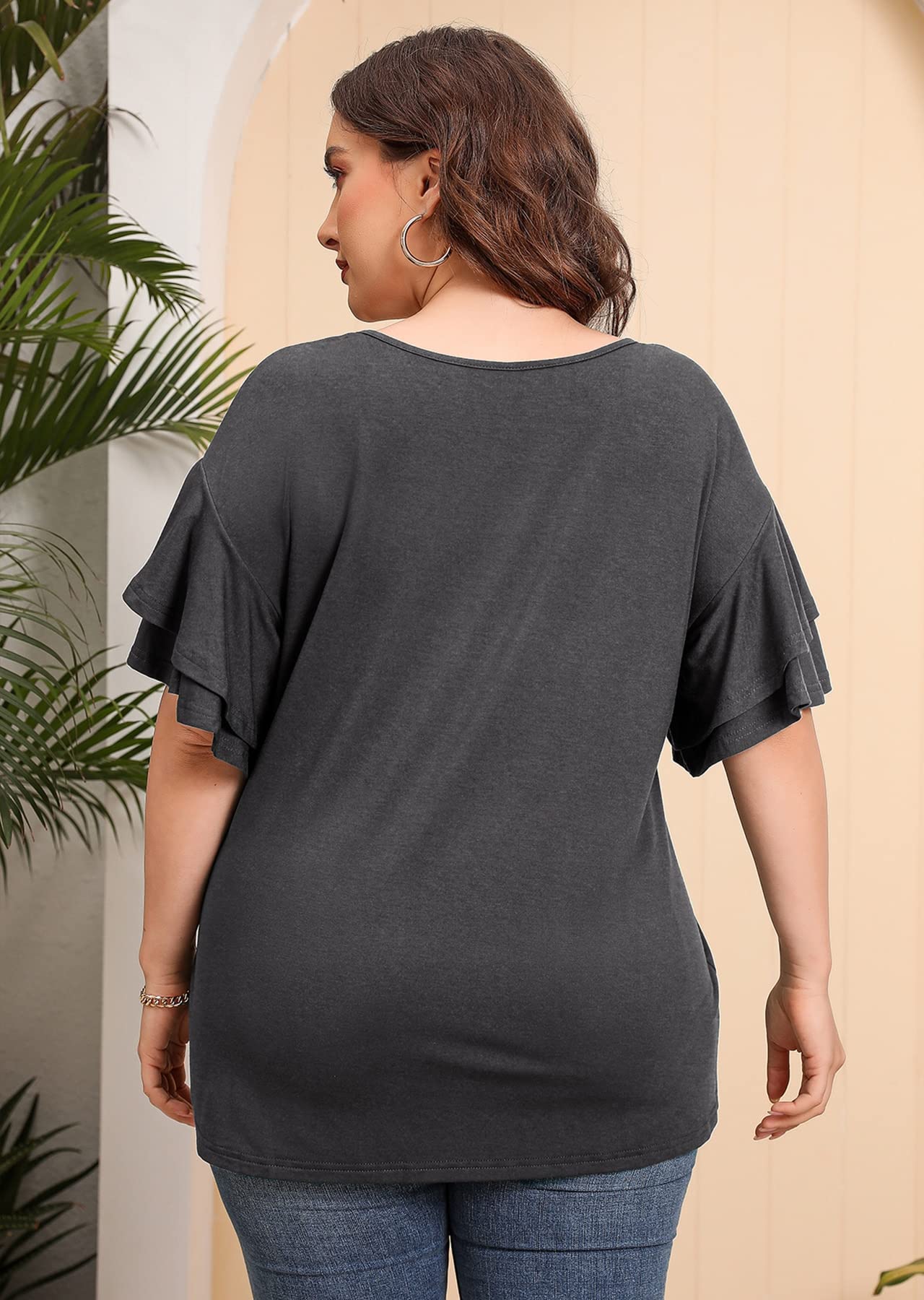 Plus Size Tunic for Women - Double Ruffle Short Sleeve Blouse | Loose Fit Flowy Summer Top | Casual Wear for Beach, Office & Everyday Outfits
