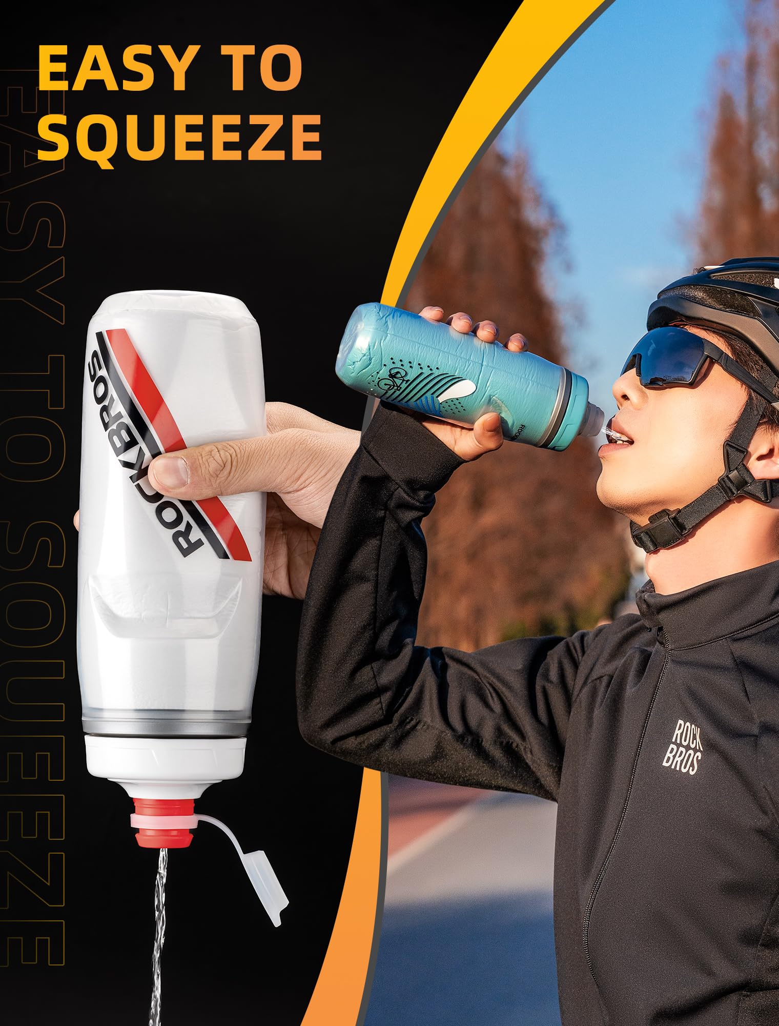 ROCKBROS 21oz Insulated Bike Water Bottle - Leakproof Squeeze Design for Cycling, Running & Sports - Keeps Drinks Cold for 5 Hours - Perfect for Road Bikes, Mountain Biking & Gym Workouts