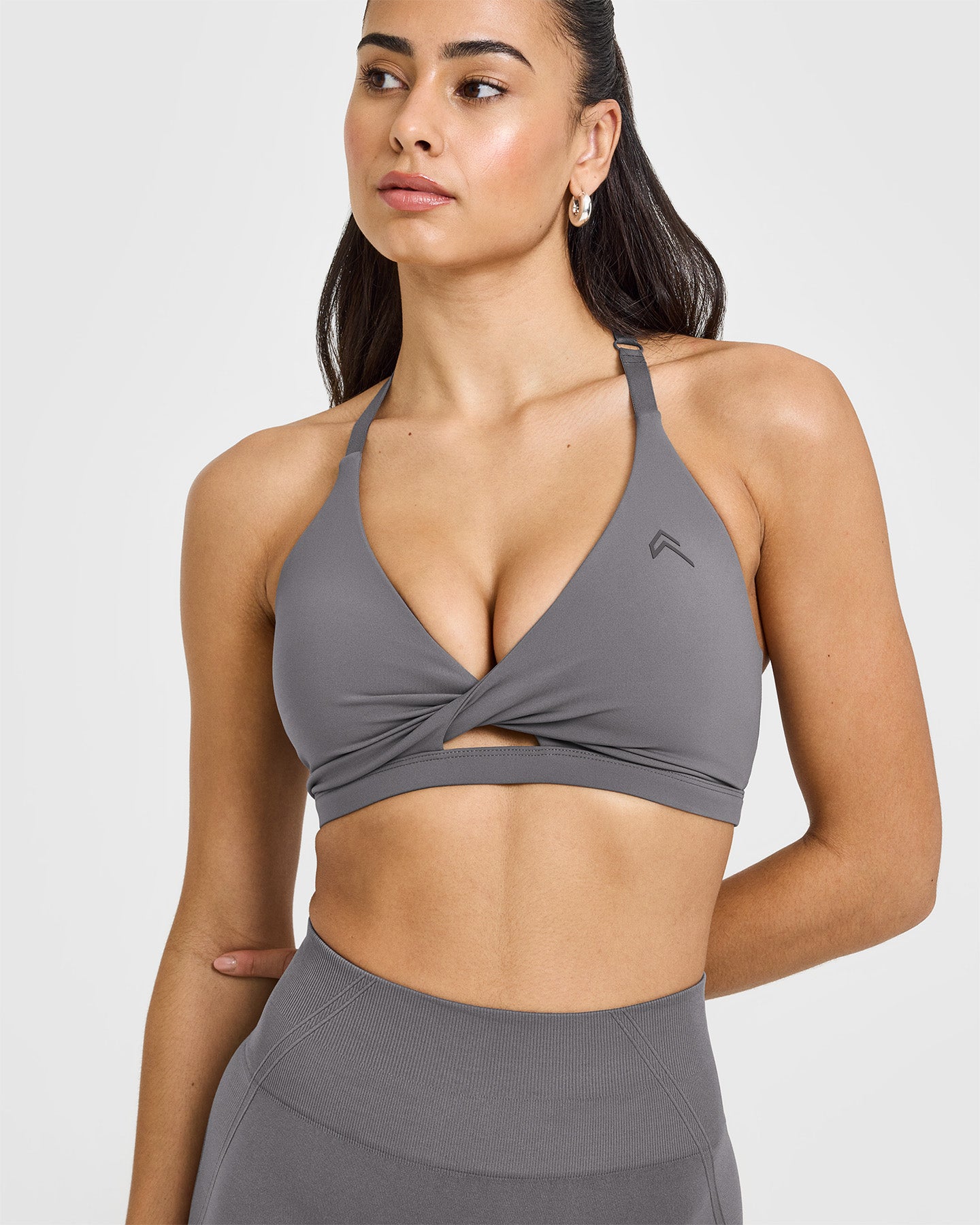 High Support Unified Twist Sports Bra for Women - Breathable Ash Grey Workout Top for Running, Yoga & Gym
