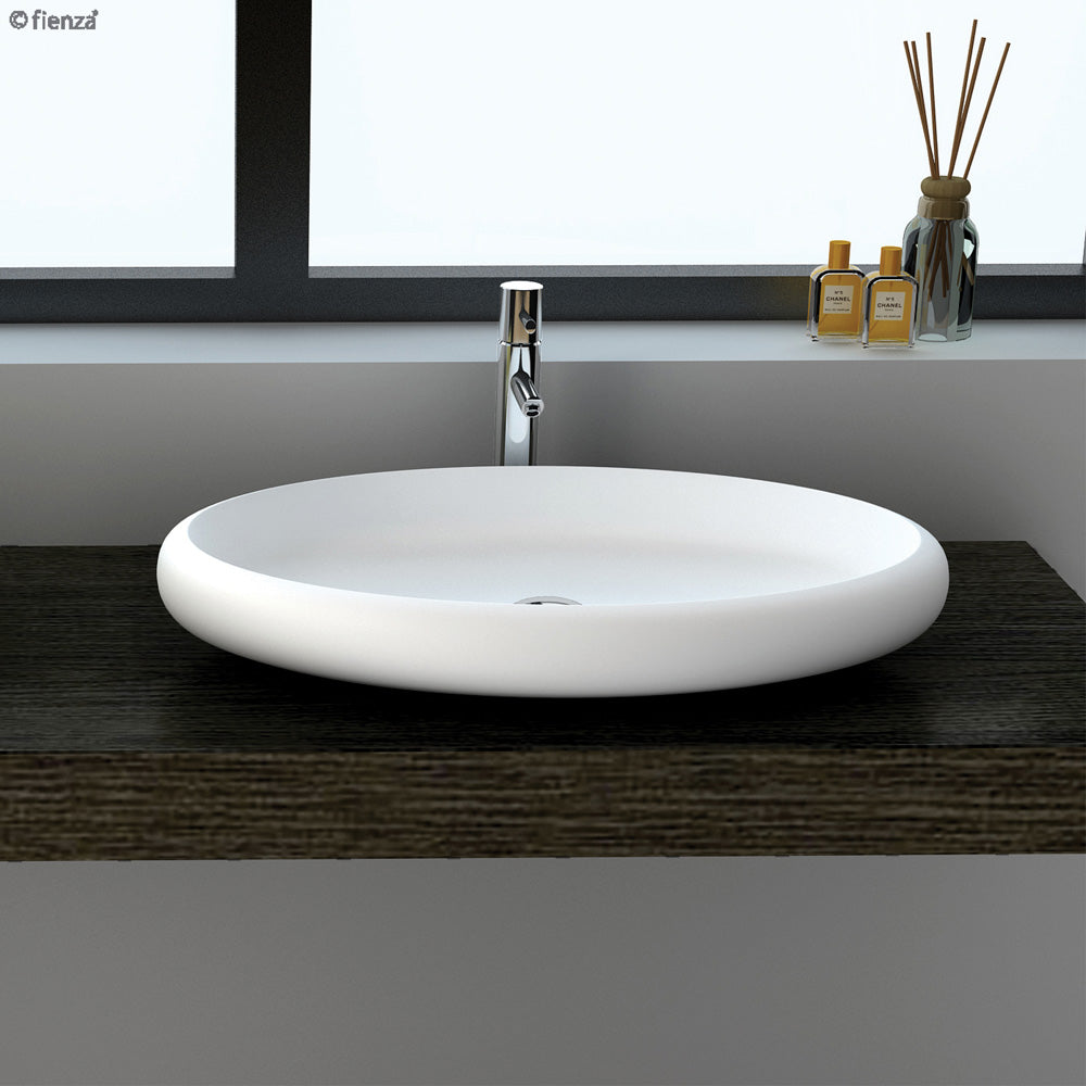Fienza CSB088 Antonia Cast Stone Solid Surface Bathroom Sink Basin, Matte White - Perfect for Modern Vanities and Powder Rooms