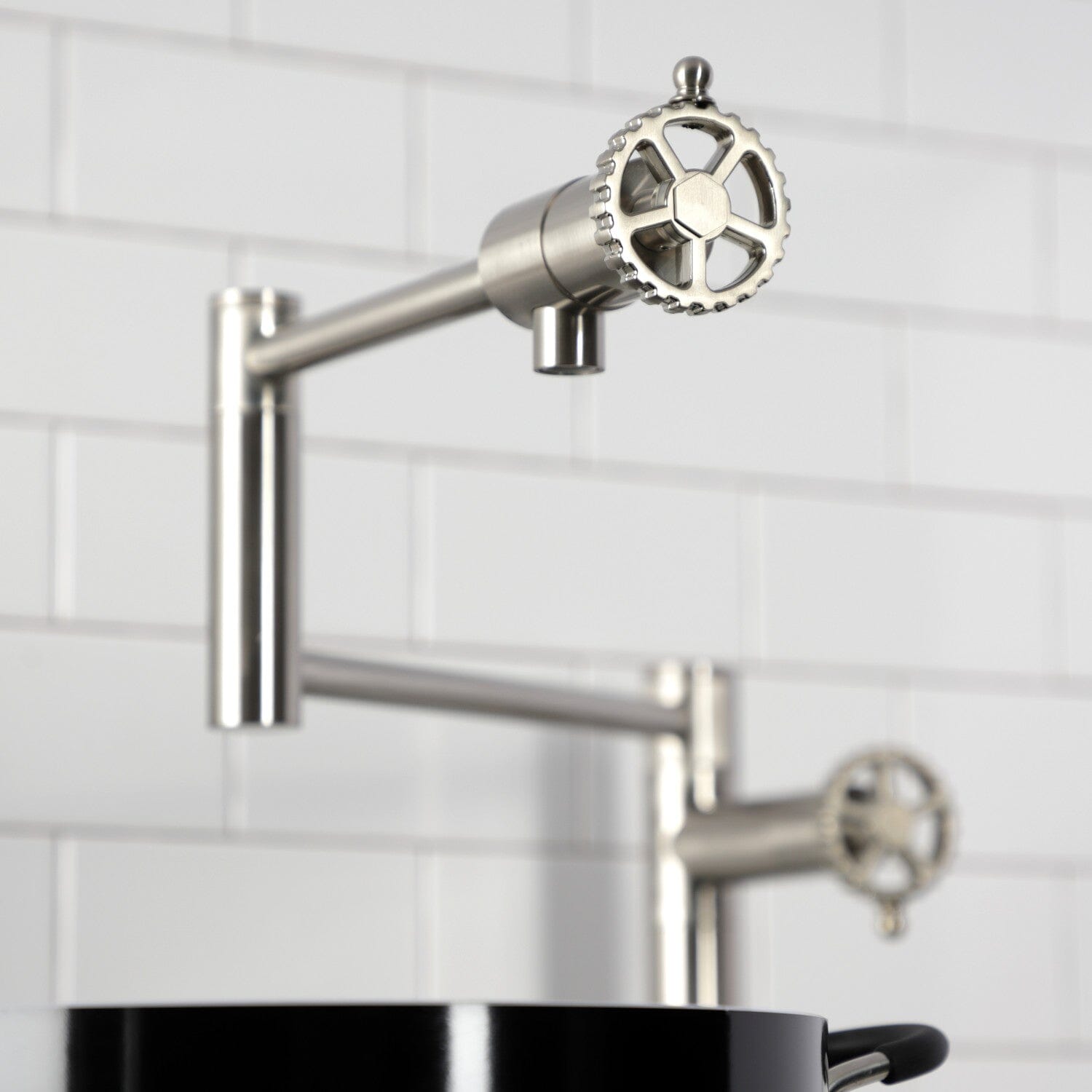 Stainless Steel Fuller Two Handle Deck Mount Pot Filler Faucet - Perfect for Kitchen Sink, Stove & Cooking Area