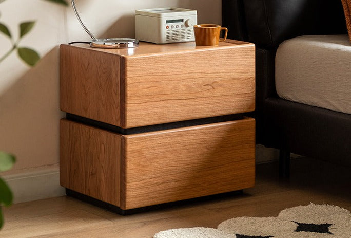 Premium Black Walnut, Cherry & Oak Solid Wood Nightstand with Customizable Storage | Modern Bedside Table for Bedroom, Living Room & Office