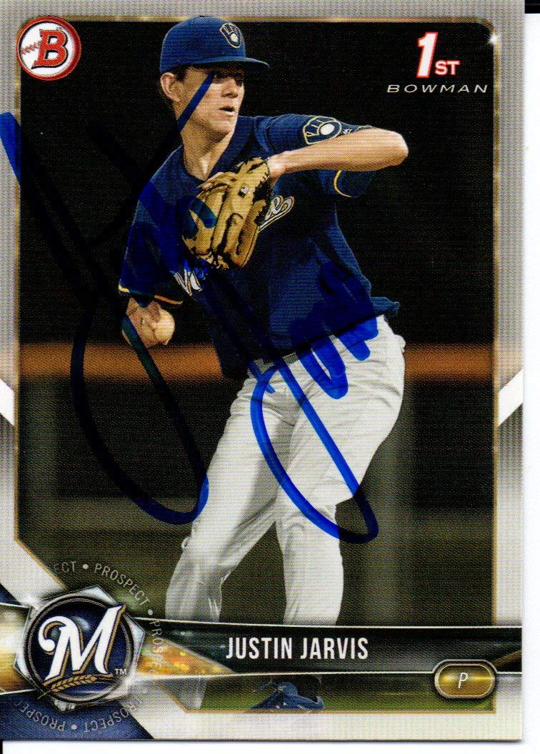 Justin Jarvis Milwaukee Brewers 2018 Bowman Draft Rookie Autographed Baseball Card - Collectible Memorabilia for Sports Fans & Card Enthusiasts