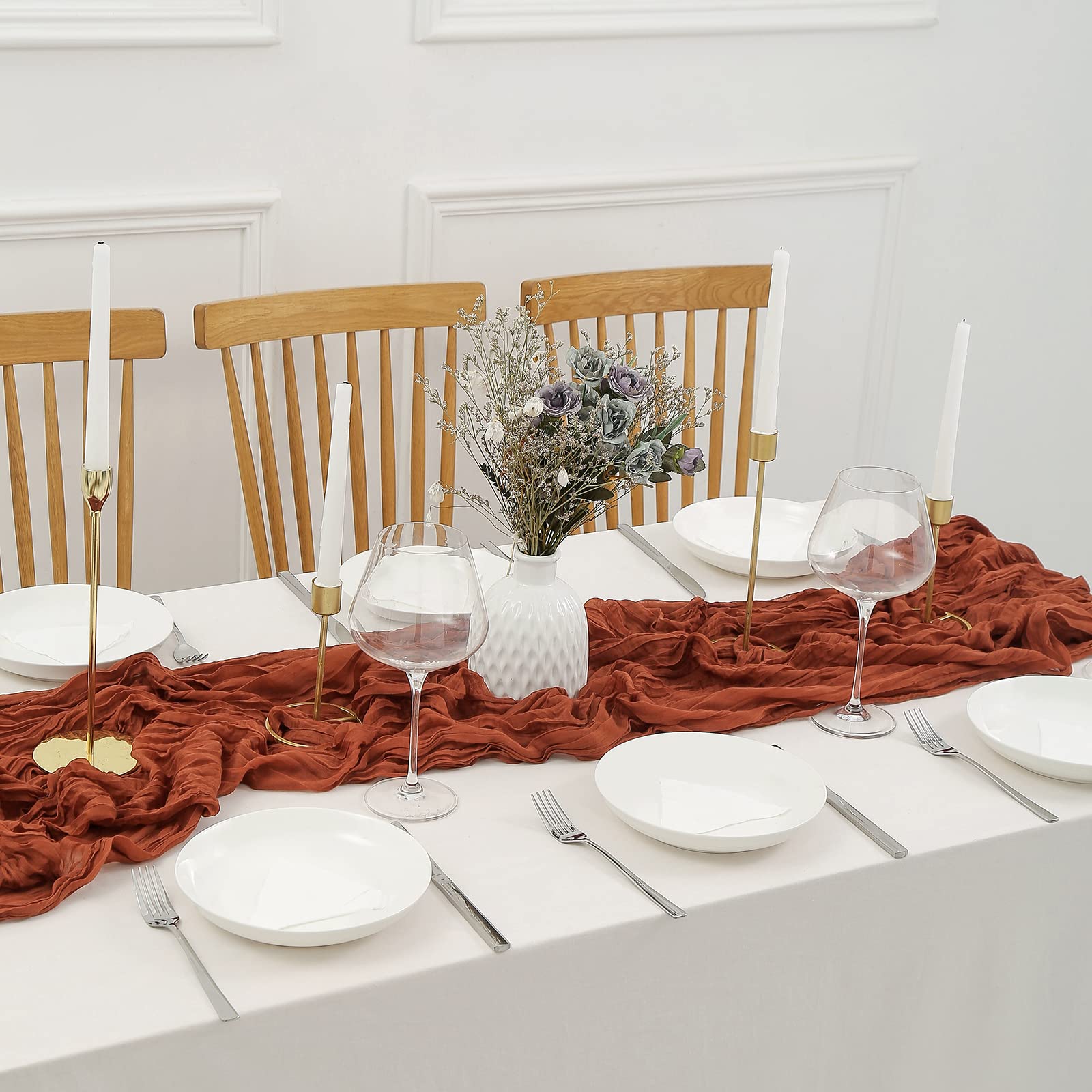 8PCS Boho Cheesecloth Table Runner Set - 13.3ft Rustic Gauze Table Decor for Thanksgiving, Weddings, Baby Showers & Parties | Elegant Sheer Fabric Runner for Cake Tables, Buffets & Holiday Decorations (160 Inches Long)